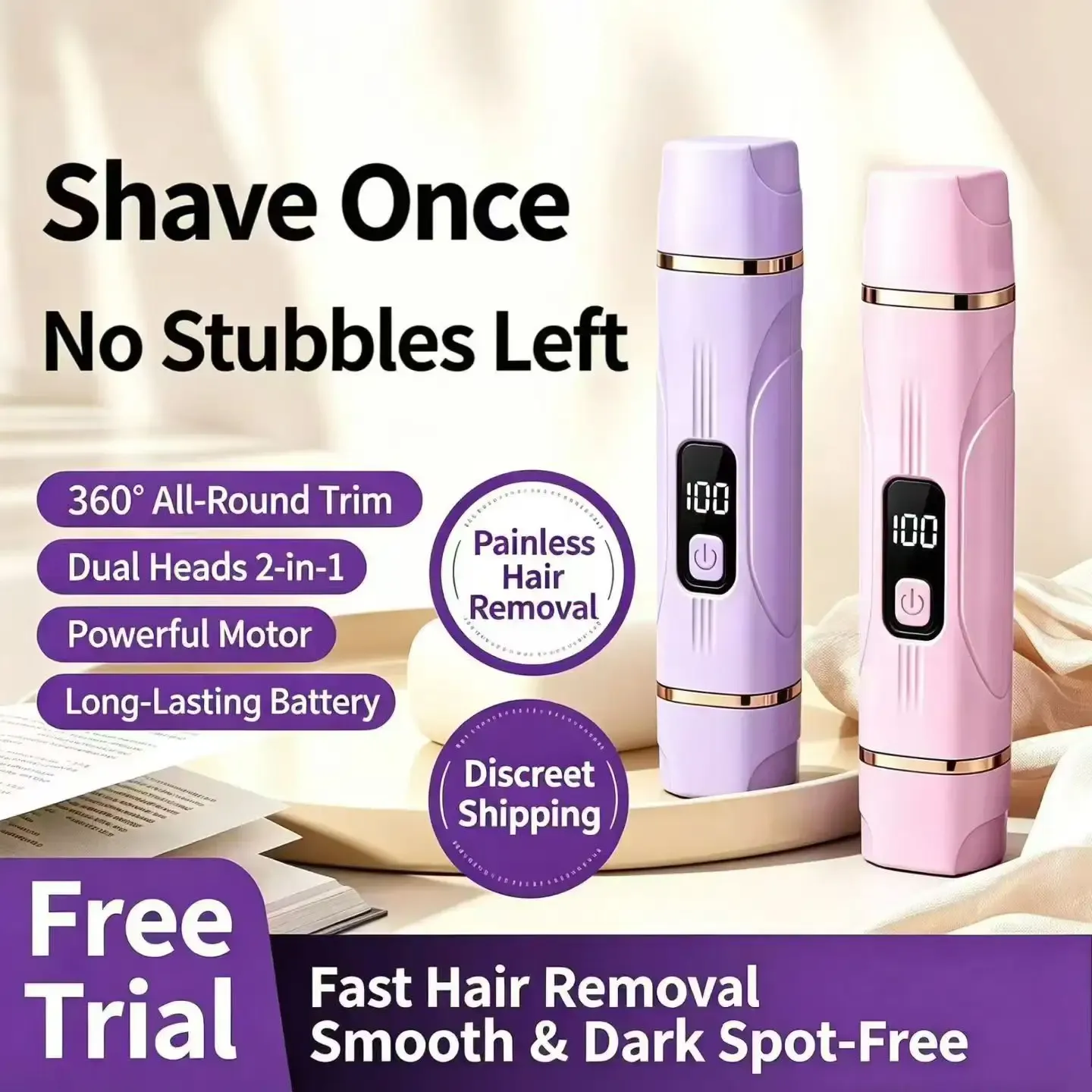 Dual head electric hair removal device with rechargeable design for personal care