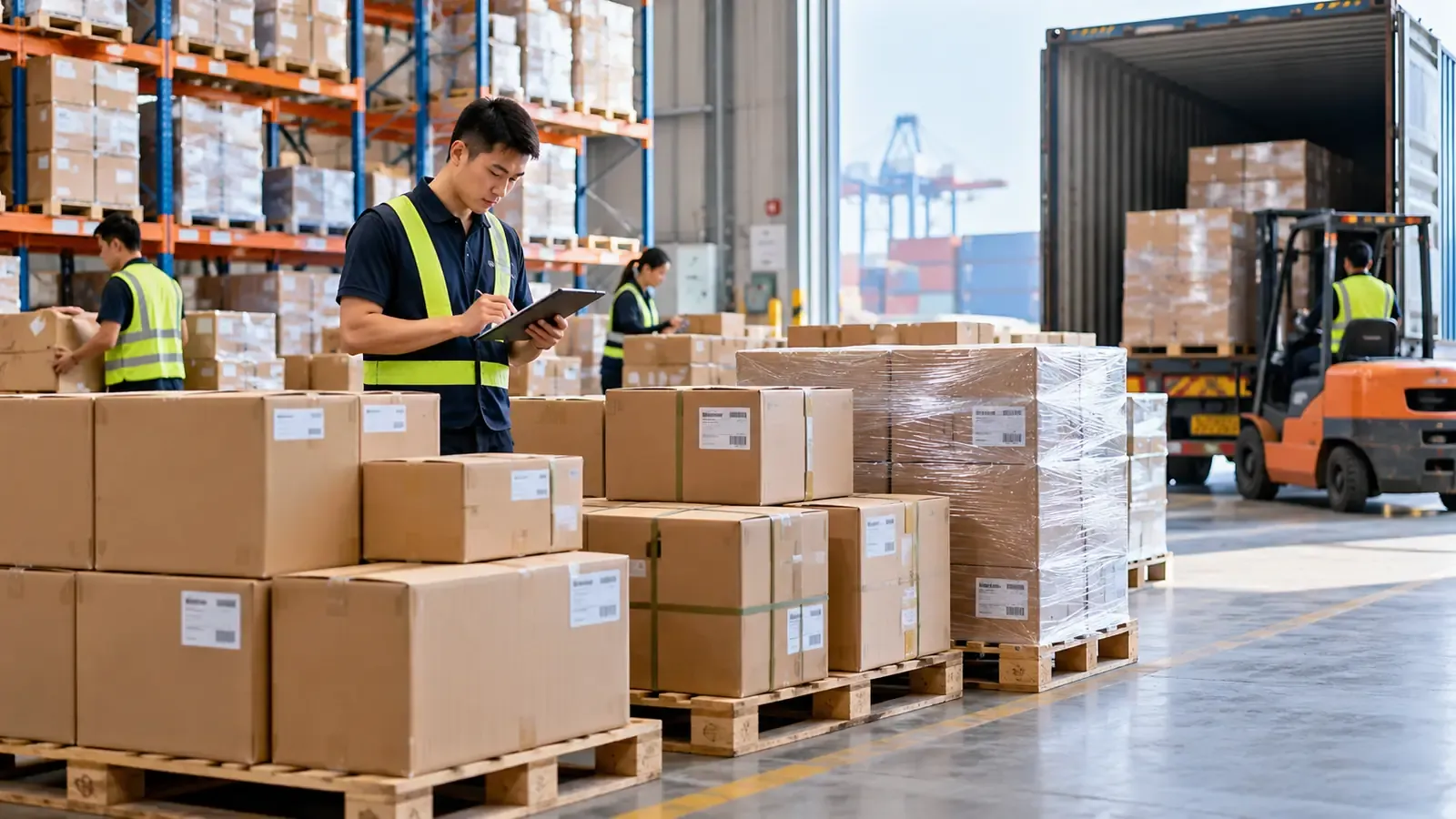 Multiple supplier consolidation in a China warehouse before export shipping
