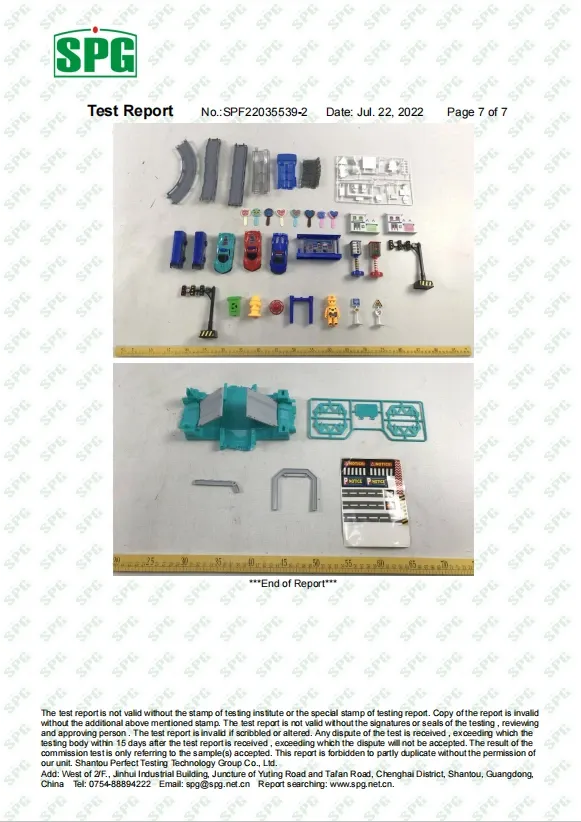 Third-party test report showing sample photos of selected toy products