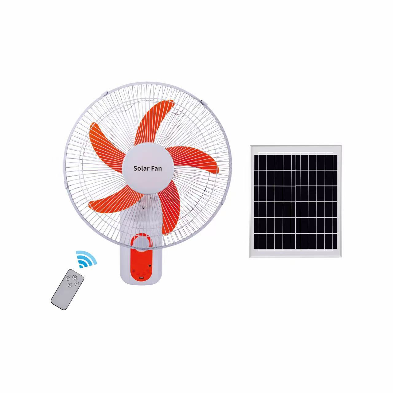 FS-789 Orange Color Wall-mounted Solar Fan 16 inches with remote