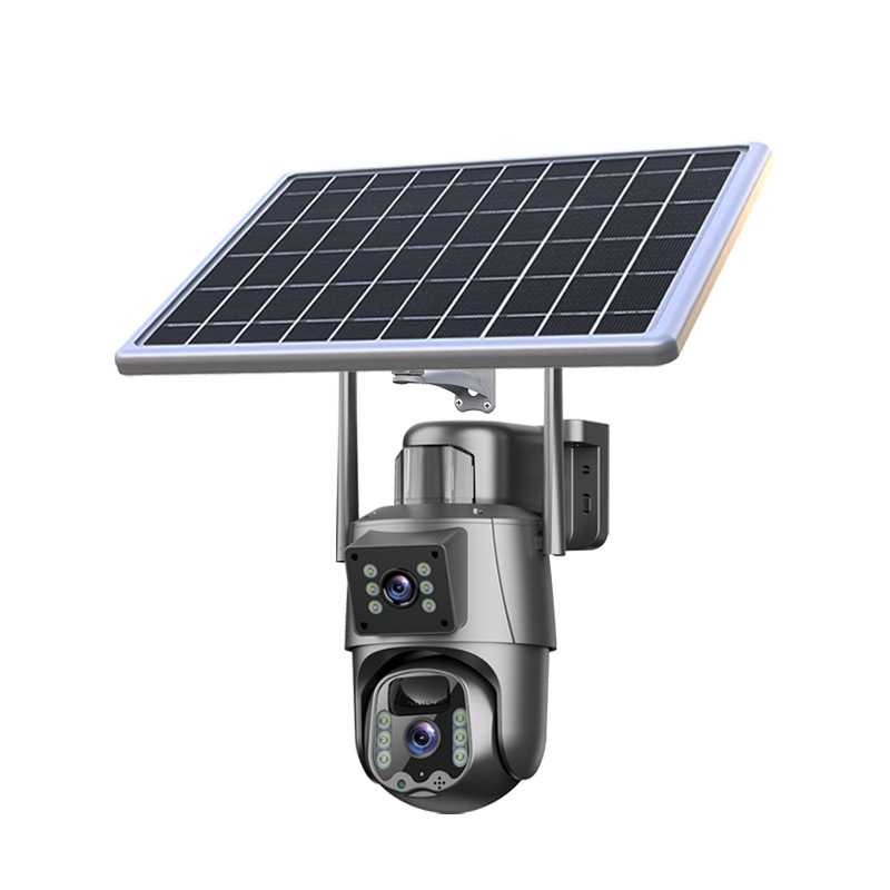 EXF-QS6-B4L dual-lens solar PTZ camera with 7800mAh battery and solar panel