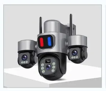 Solar powered three-lens PTZ security camera