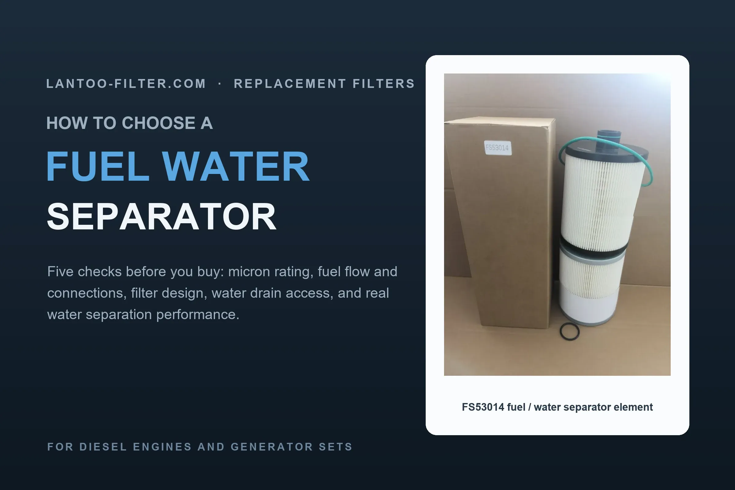 How to choose a fuel water separator: guide cover showing FS53014 fuel water separator element