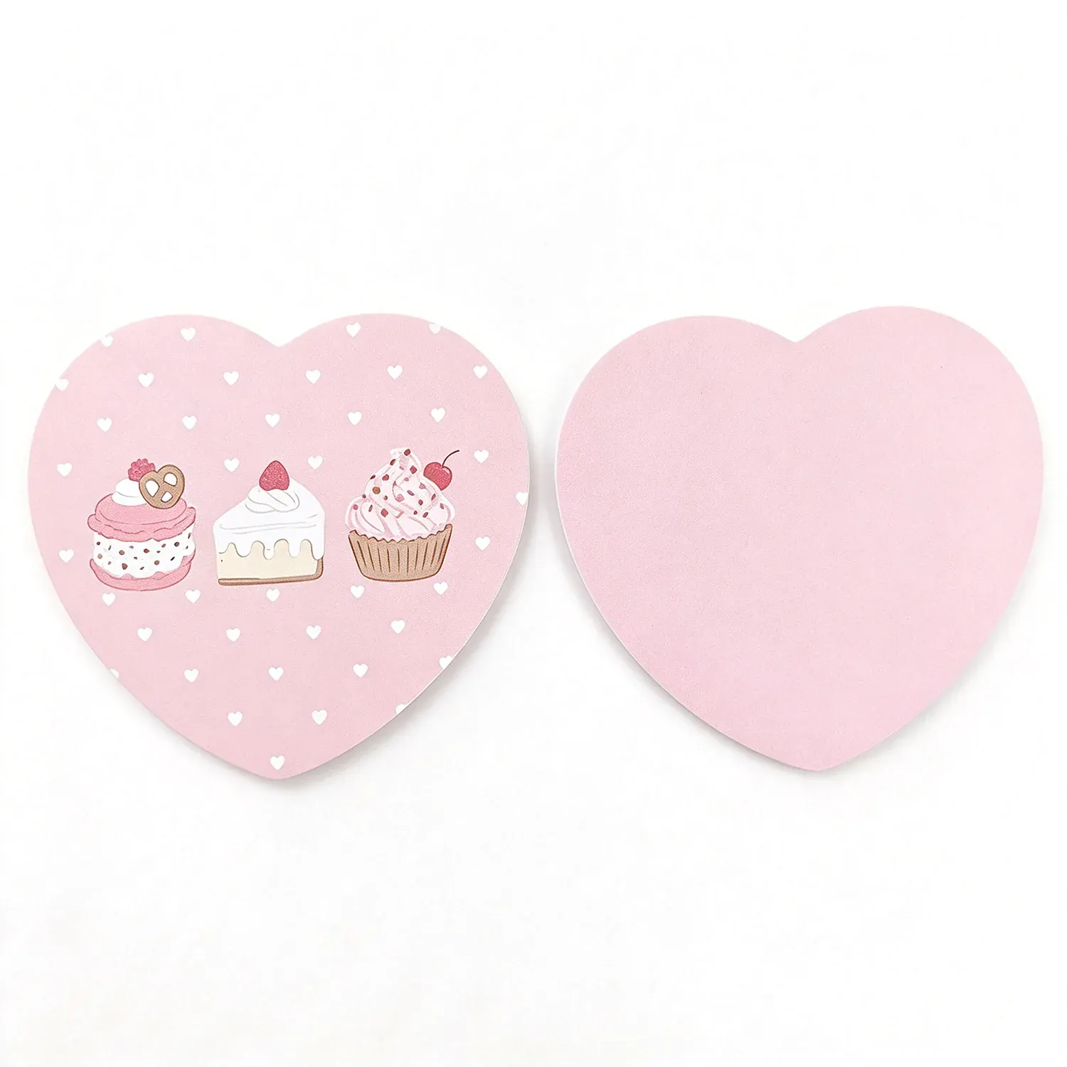 Heart shaped nail file cards printed with cupcakes