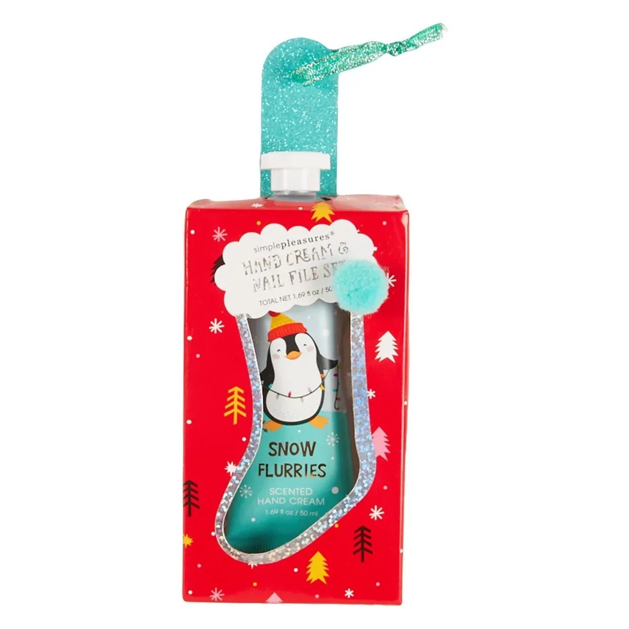 Snow Flurries penguin hand cream and nail file gift box with teal handle