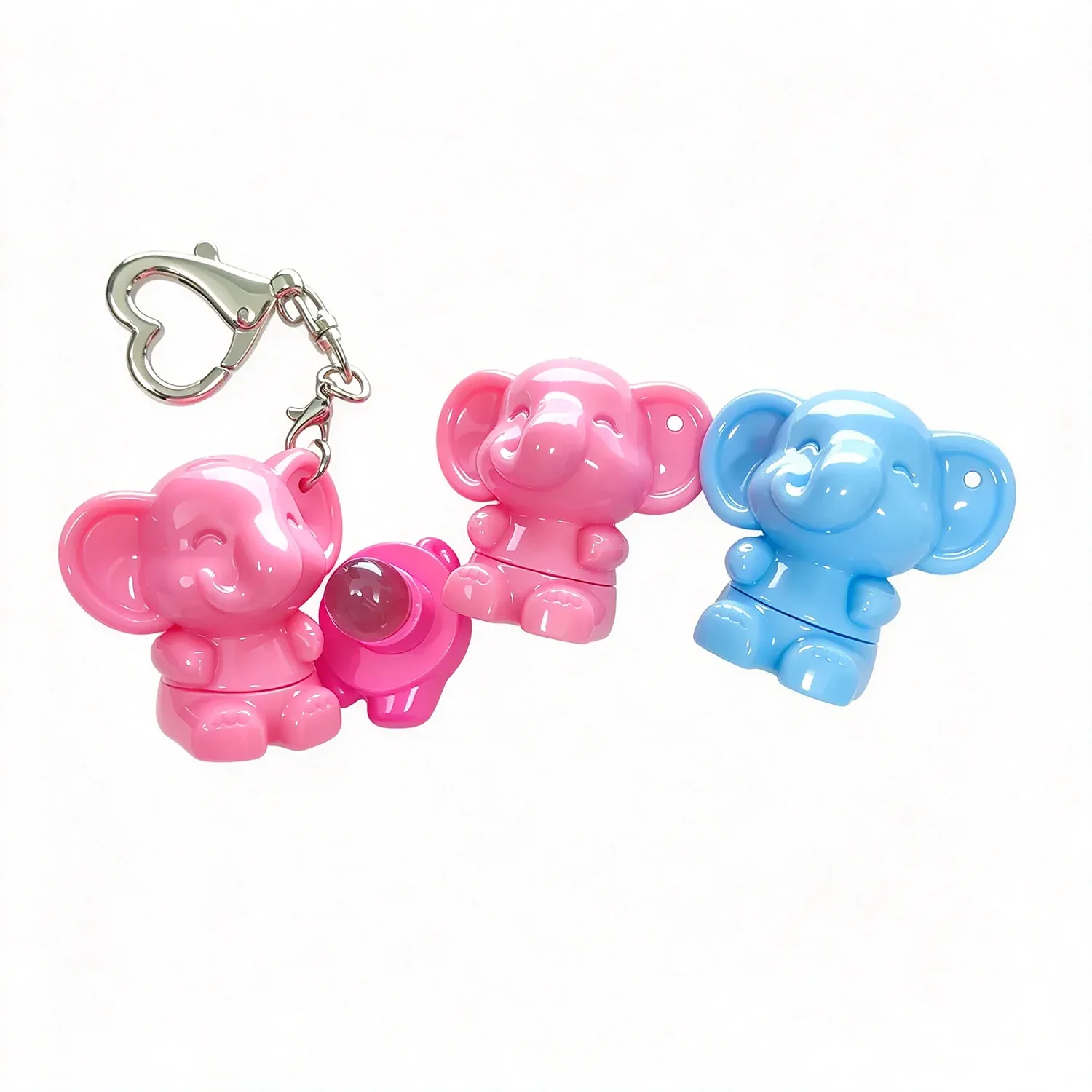 Small bear shaped gloss capsules on keychains in pink and blue