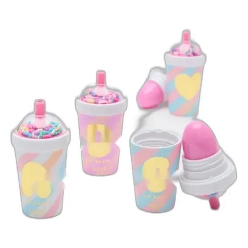 Mini cup lip balm pods with sprinkle dome tops and letter prints