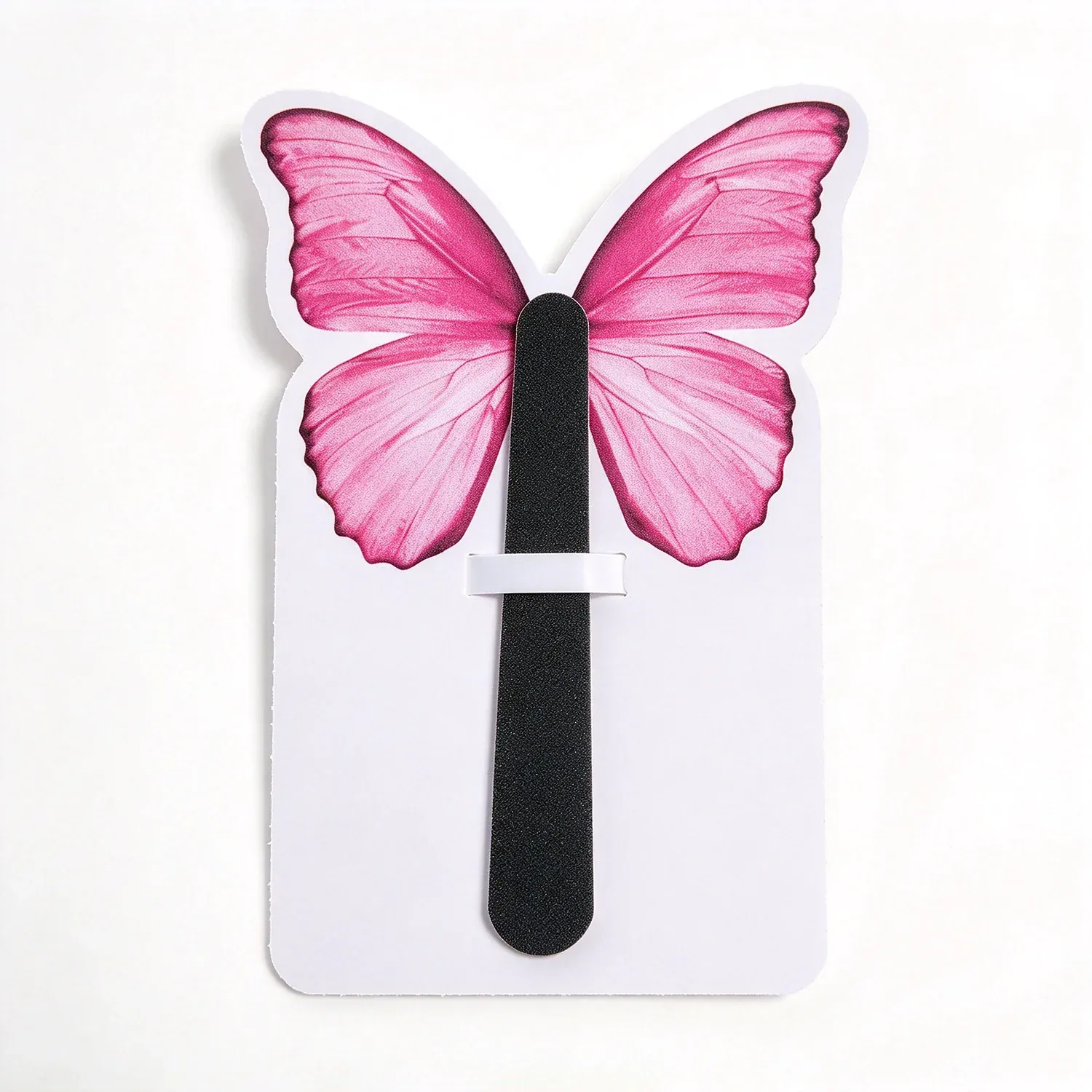 Butterfly shaped nail file cards with a pink wing print