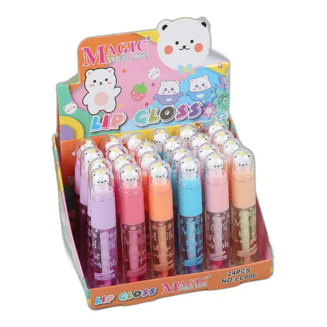 Counter display box of lip gloss tubes with bear-head caps