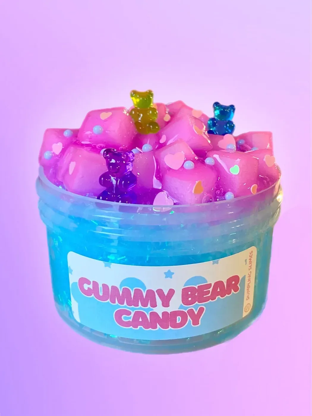 Gummy Bear Candy slime jar topped with colorful gummy bears