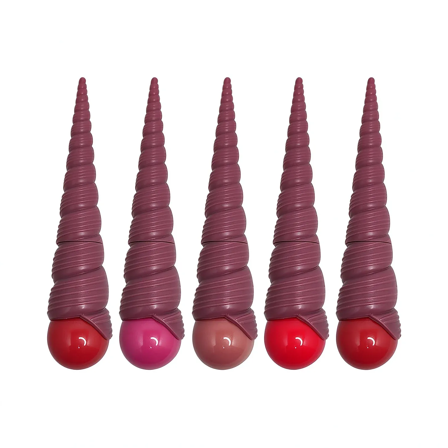 Five chocolate dipped cone shaped glosses with red tips