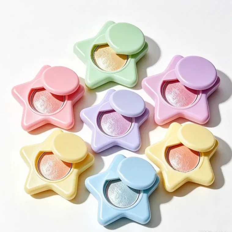 Pastel star-shaped lip balm cases with pearly balm window