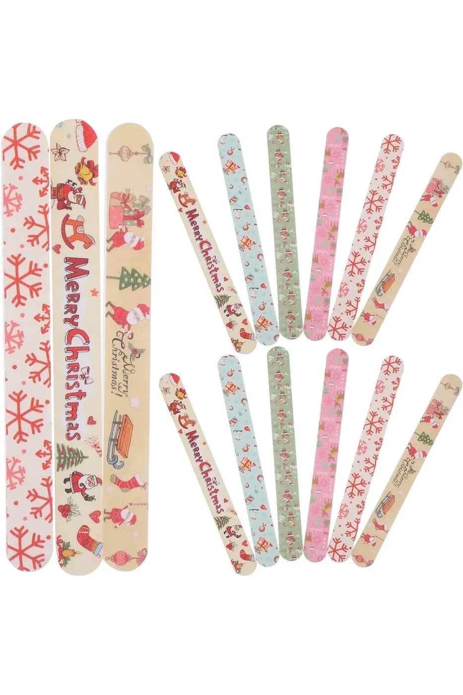 Assorted printed emery boards with snowflake and holiday prints