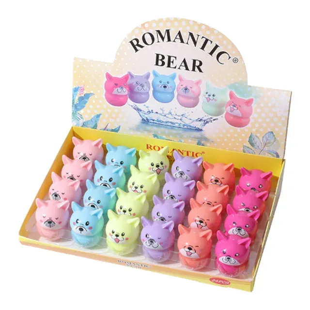 Counter display box of pastel bear-faced lip balms