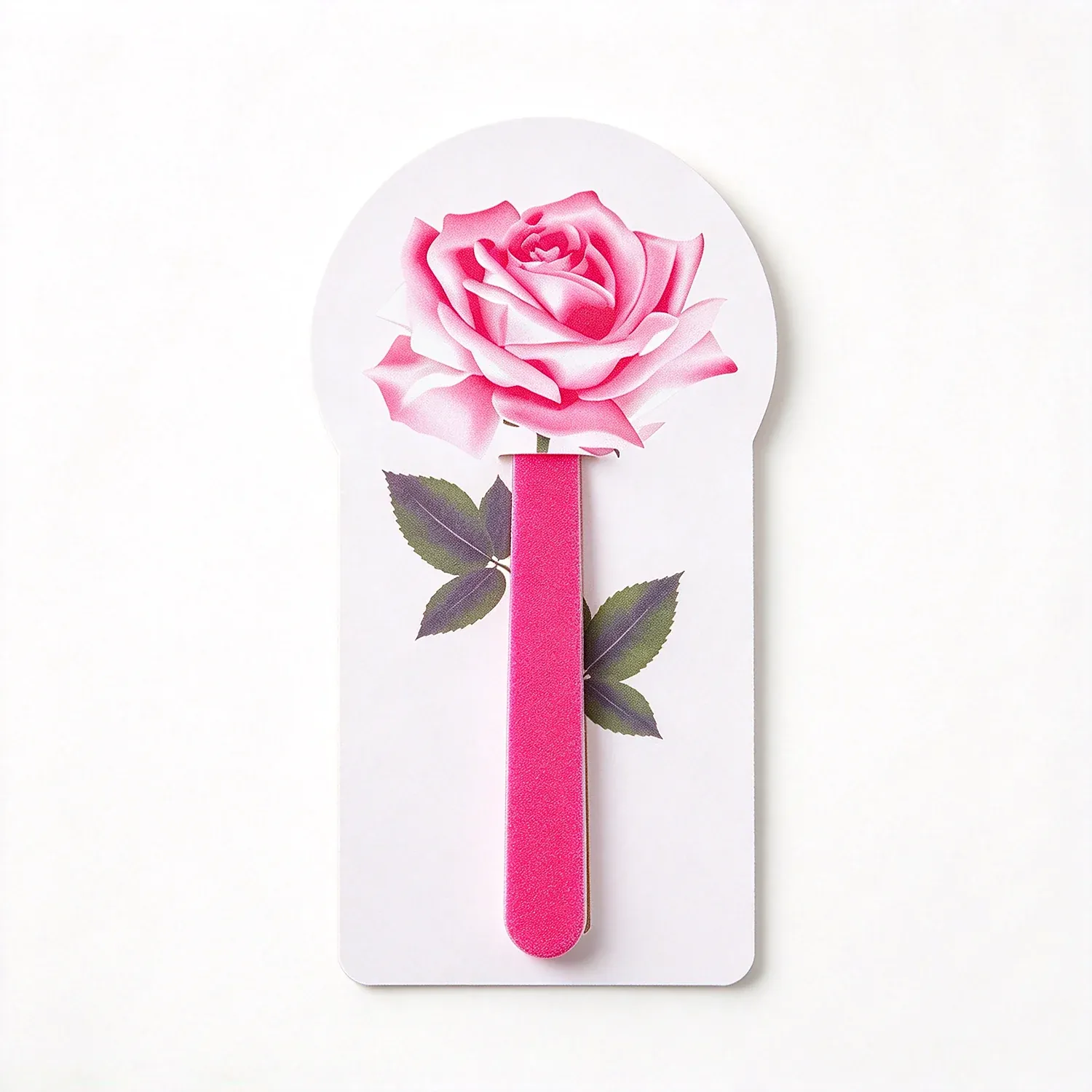 Rose printed nail file cards with a pink rose and leaves