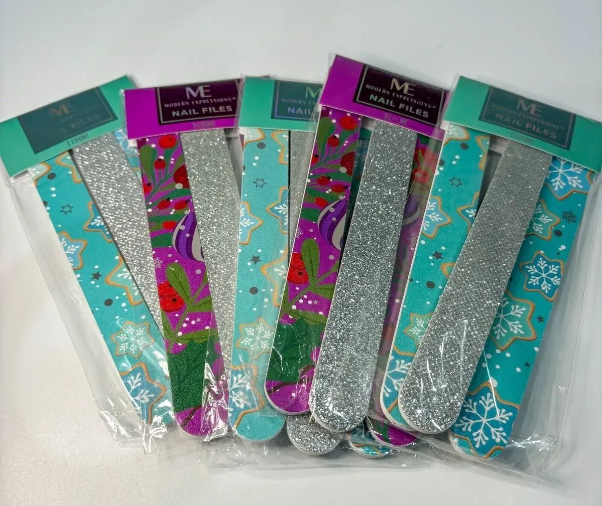 Winter print emery boards with silver glitter files and hanging header cards