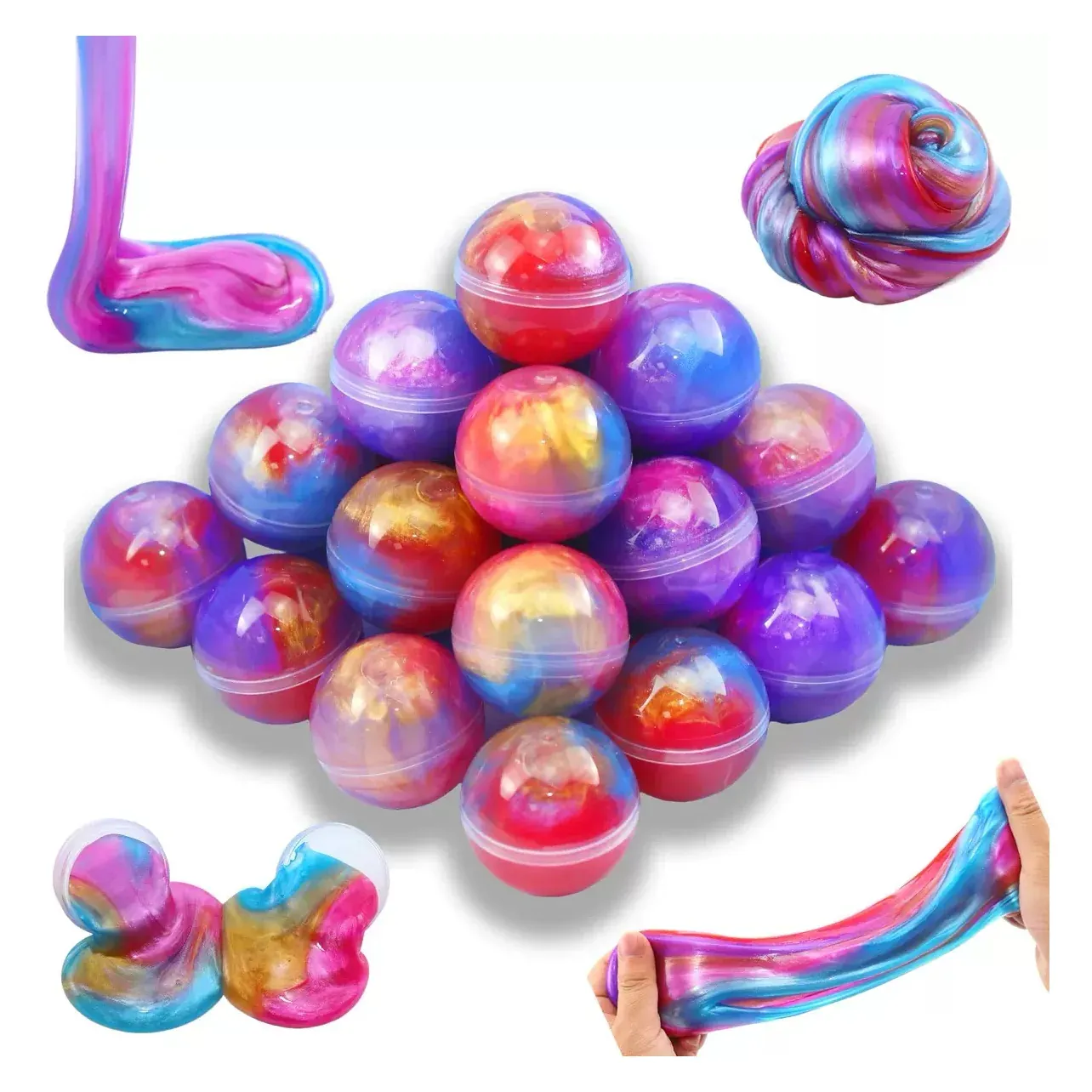 Galaxy orb slime pods filled with rainbow slime and stretched slime swirls