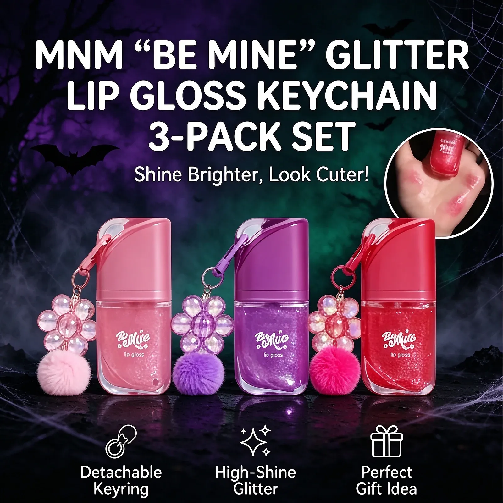Glitter Lip Gloss Keychain Set - alternate view.