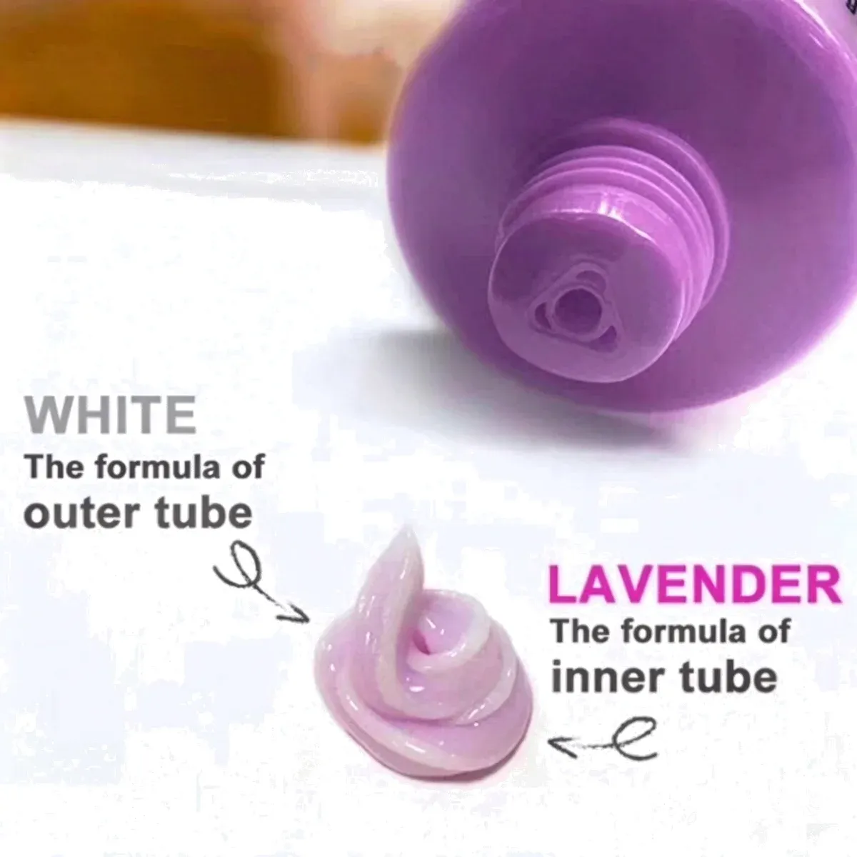 Purple hand cream tube with a two-tone lavender and white cream swirl