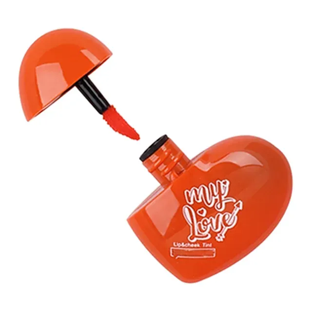 Heart-shaped lip and cheek tint case with brush applicator