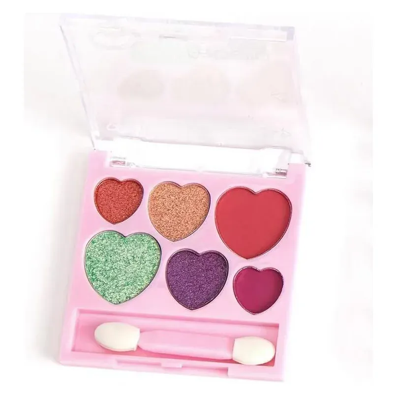 Heart-shaped six-pan colorful blush palette in pink case