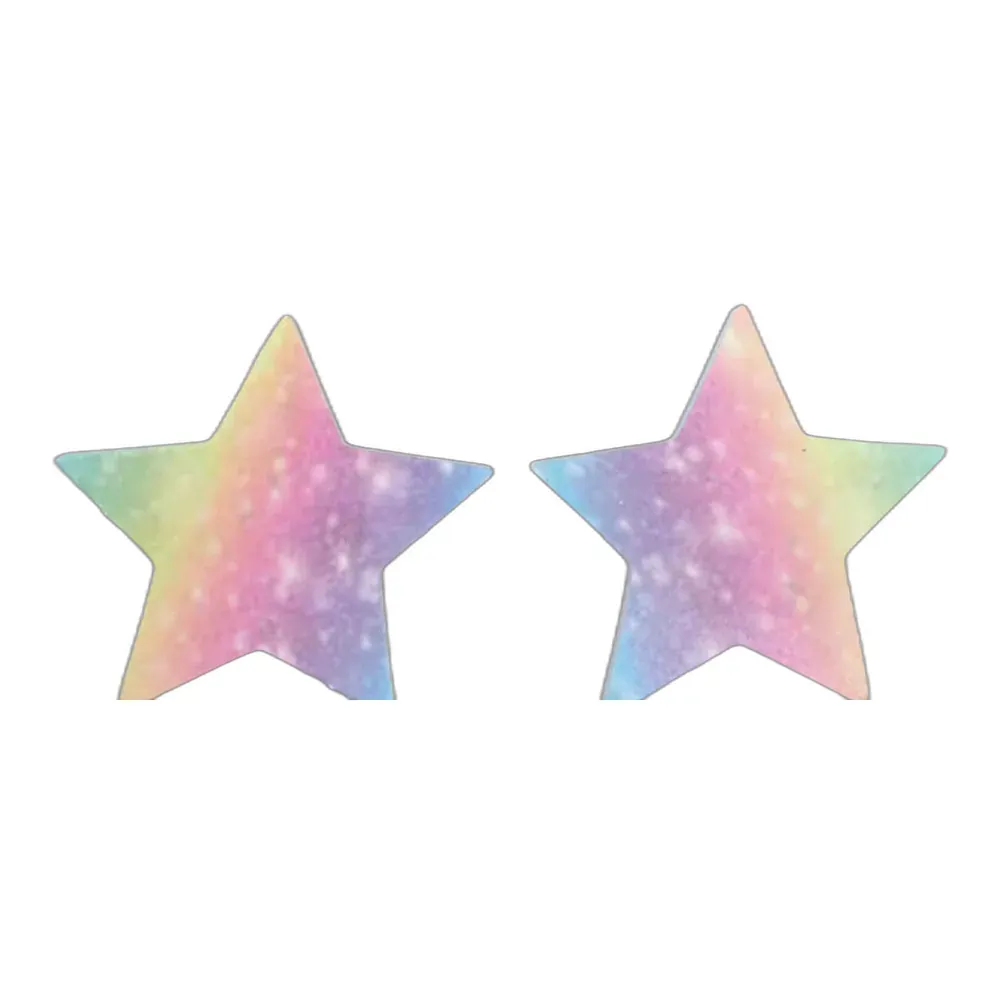 Star shaped nail files with pastel galaxy print shifting from mint to pink to blue