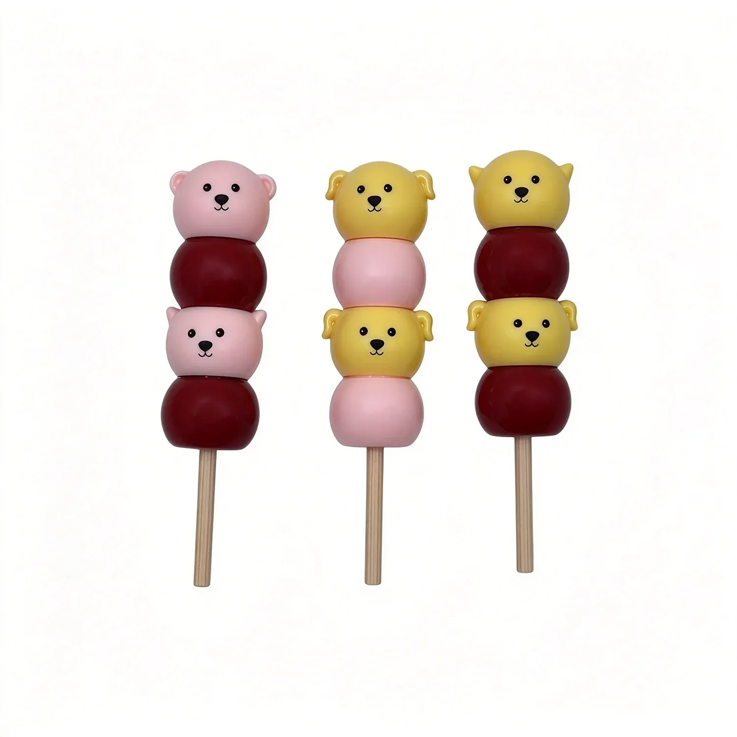 Bear shaped lip gloss pops on sticks in three colourways