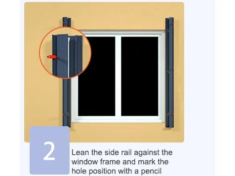 Lean the side rail against the window frame and mark the hole position with a pencil