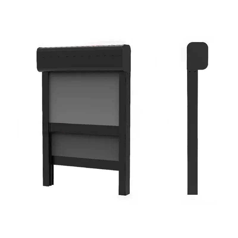 Double layer motorized windproof roller blind with two fabric layers, with side rail profile
