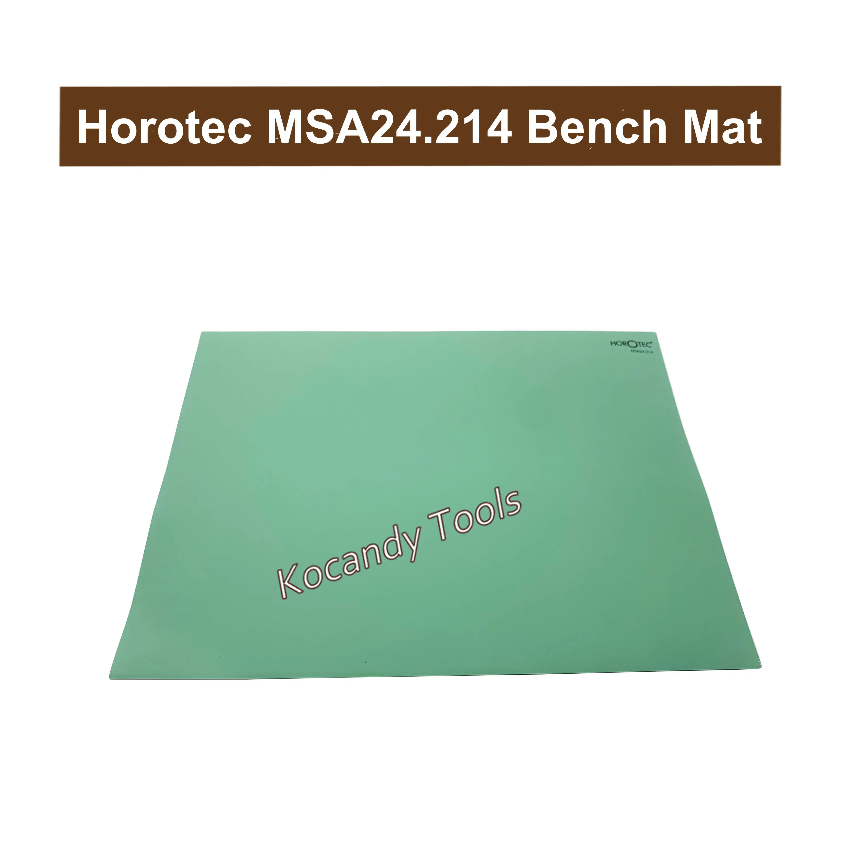 Green bench mat viewed at an angle with dimension lines at the edge