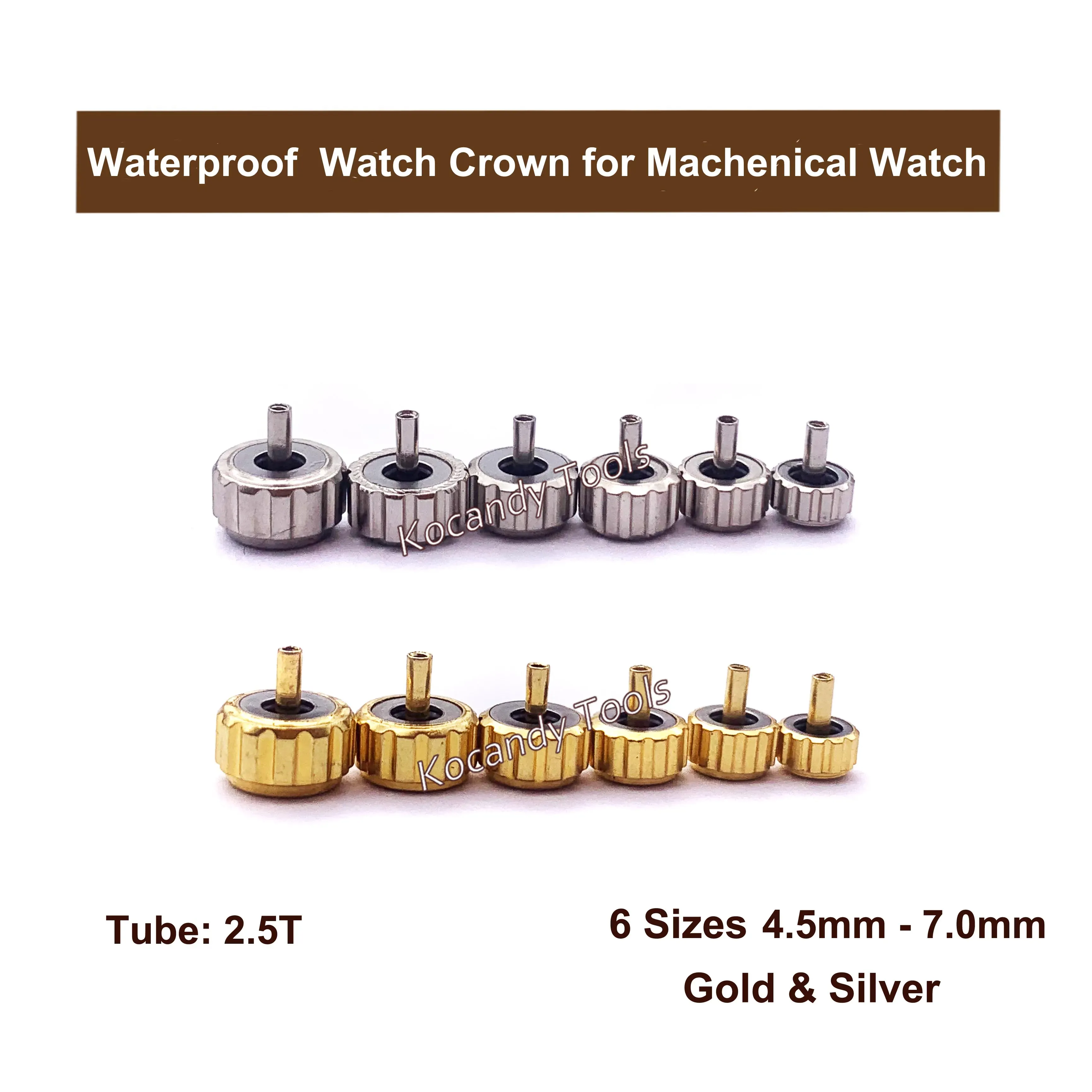 Gold and silver crowns arranged in three rows by size