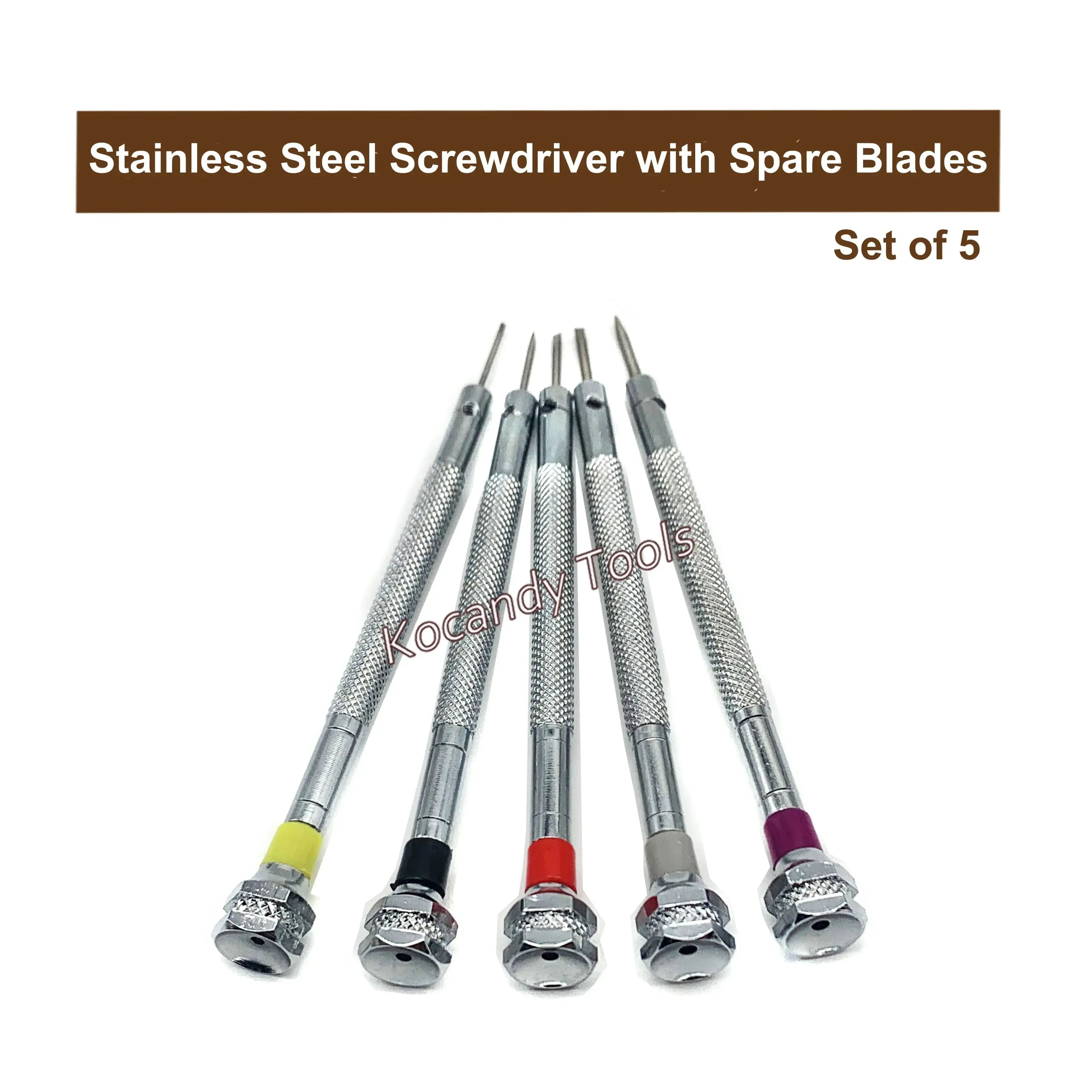 Screwdrivers fanned out showing fine slotted tips