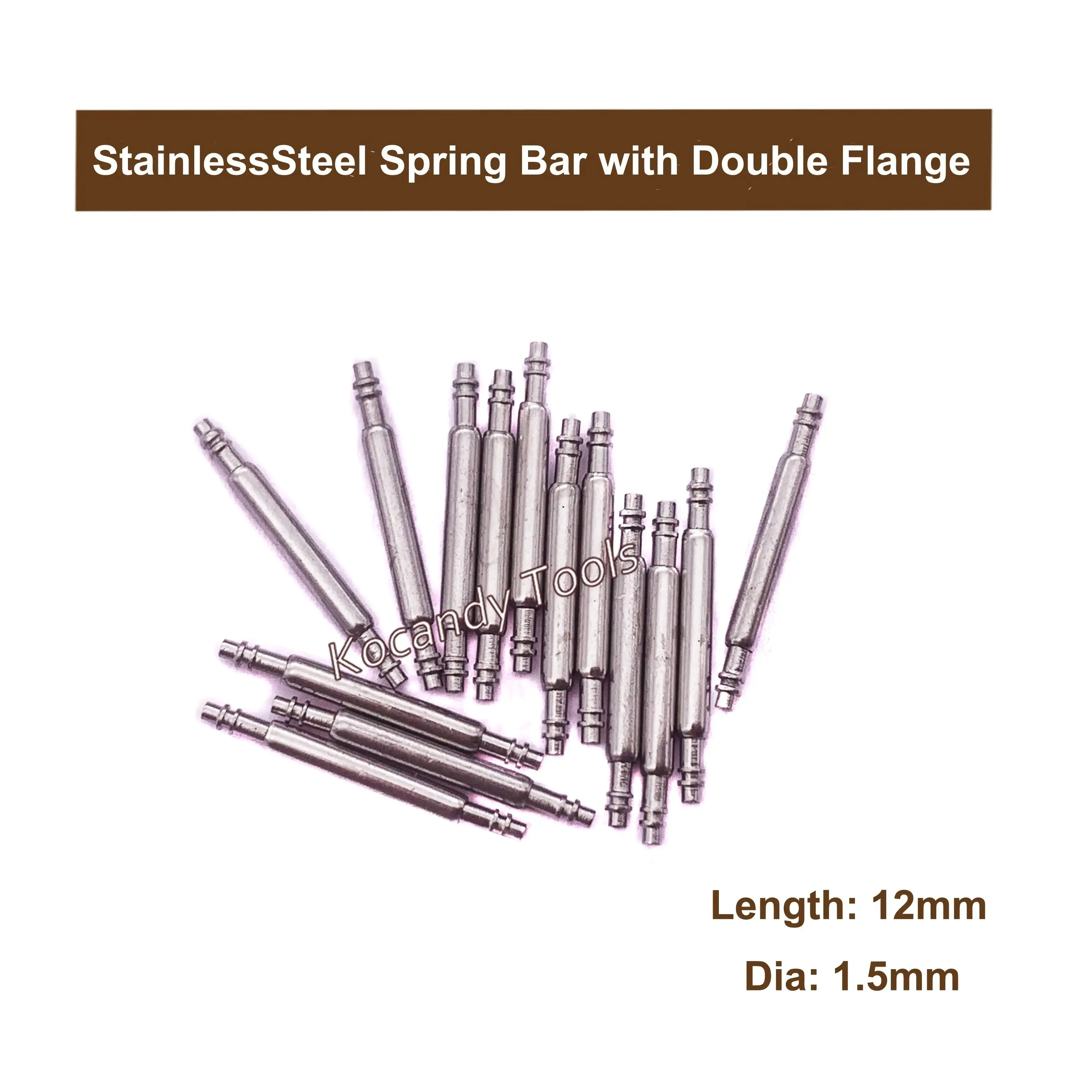 Spring bars laid out labelled length 12mm dia 1.5mm