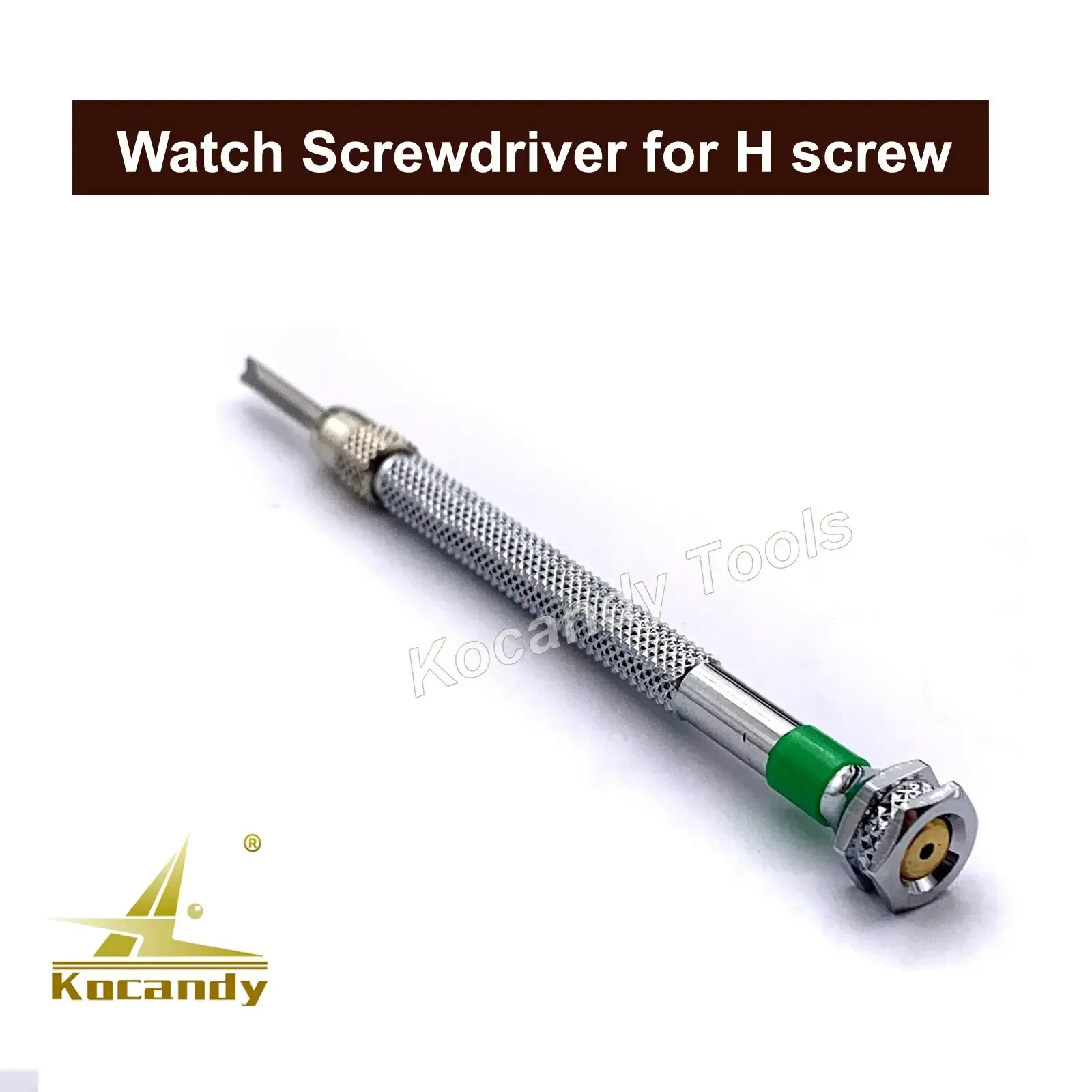 Screwdriver with green accent handle for Hublot H screws, tip marked 1.5mm