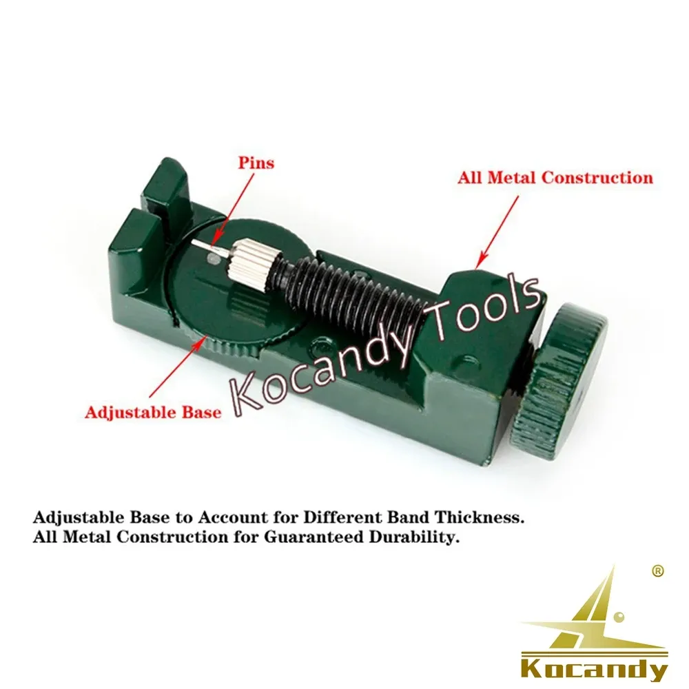 Green link remover with callout labels for drum and pin