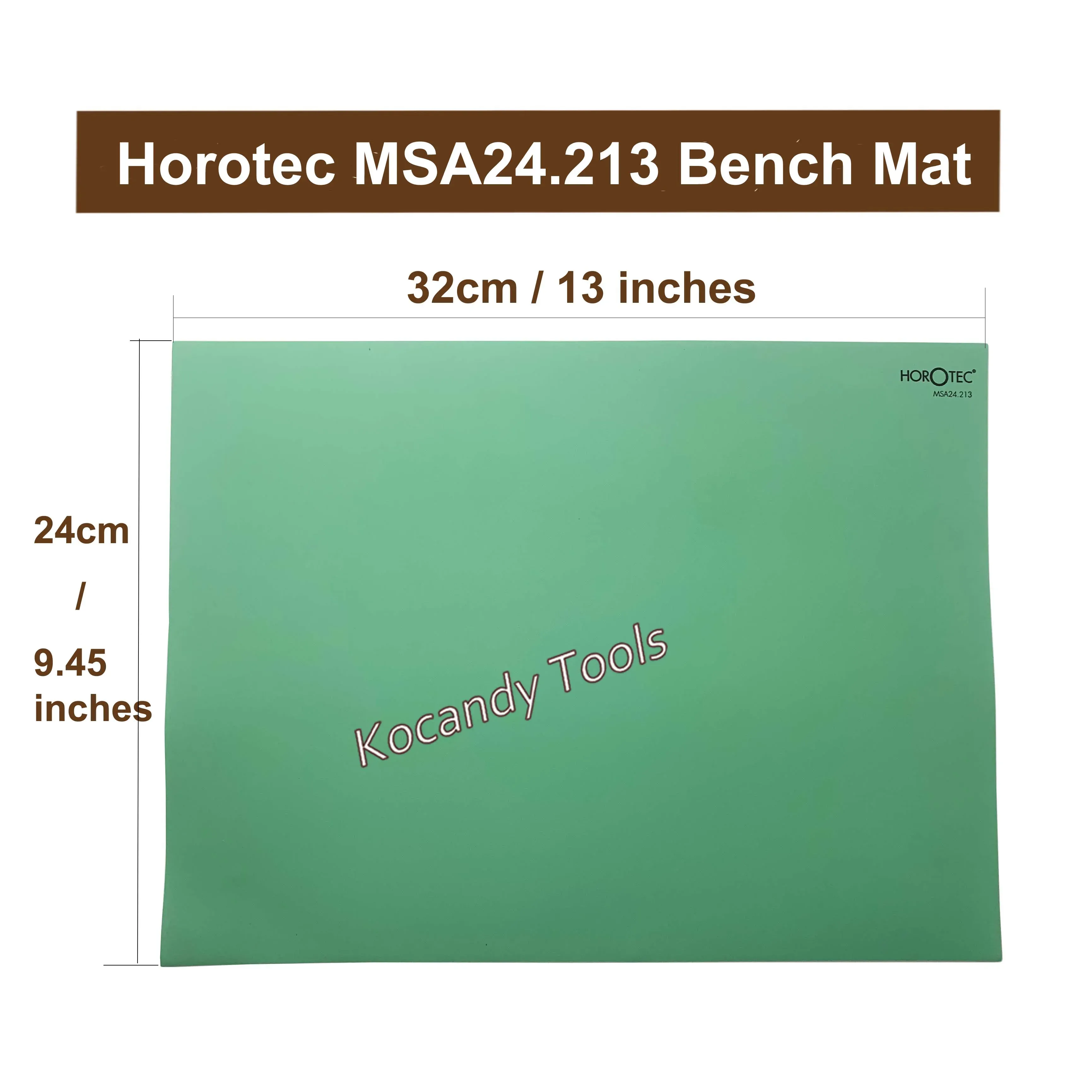 Green bench mat with 32cm by 13 inches measurement markers