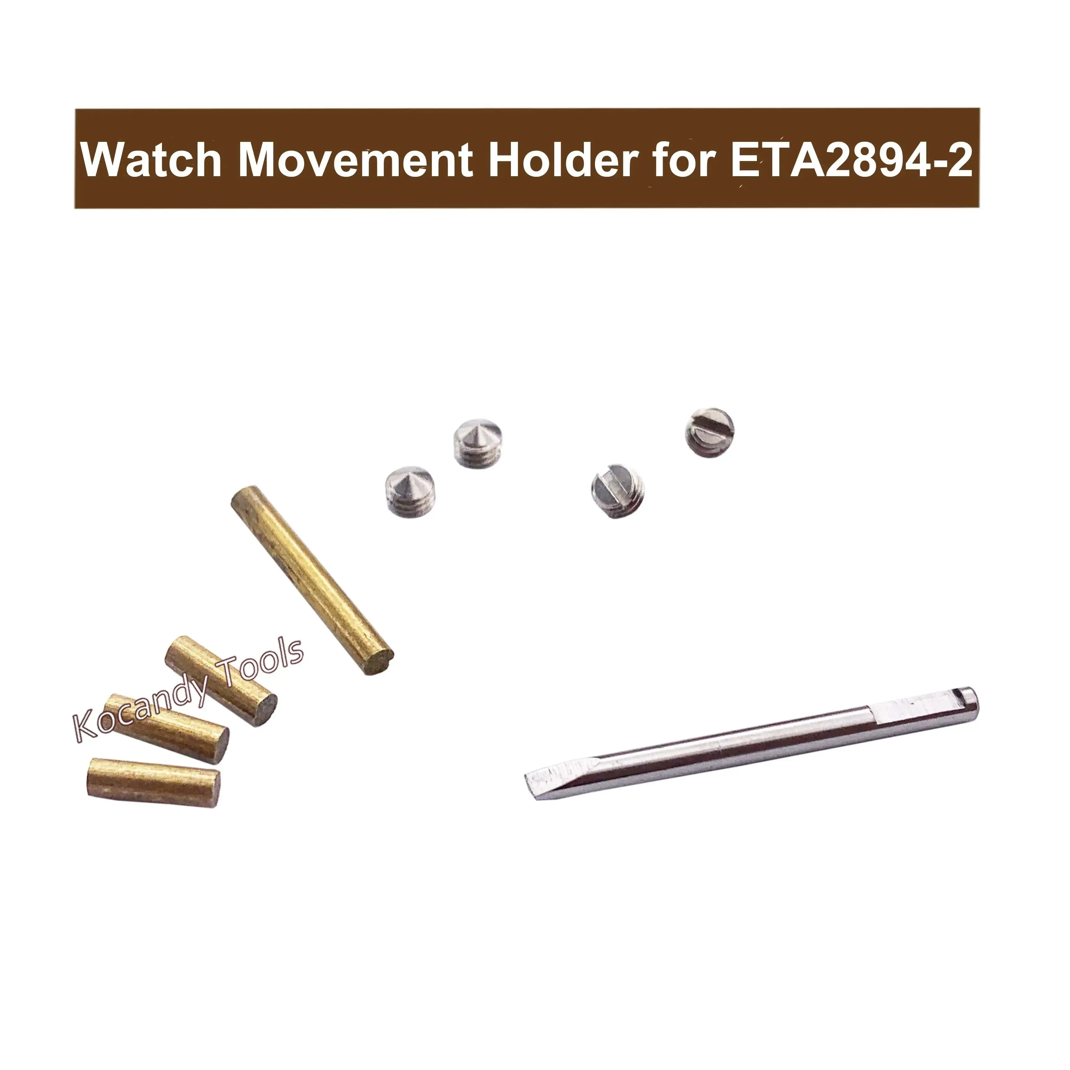 Brass pins and screws laid beside the movement holder