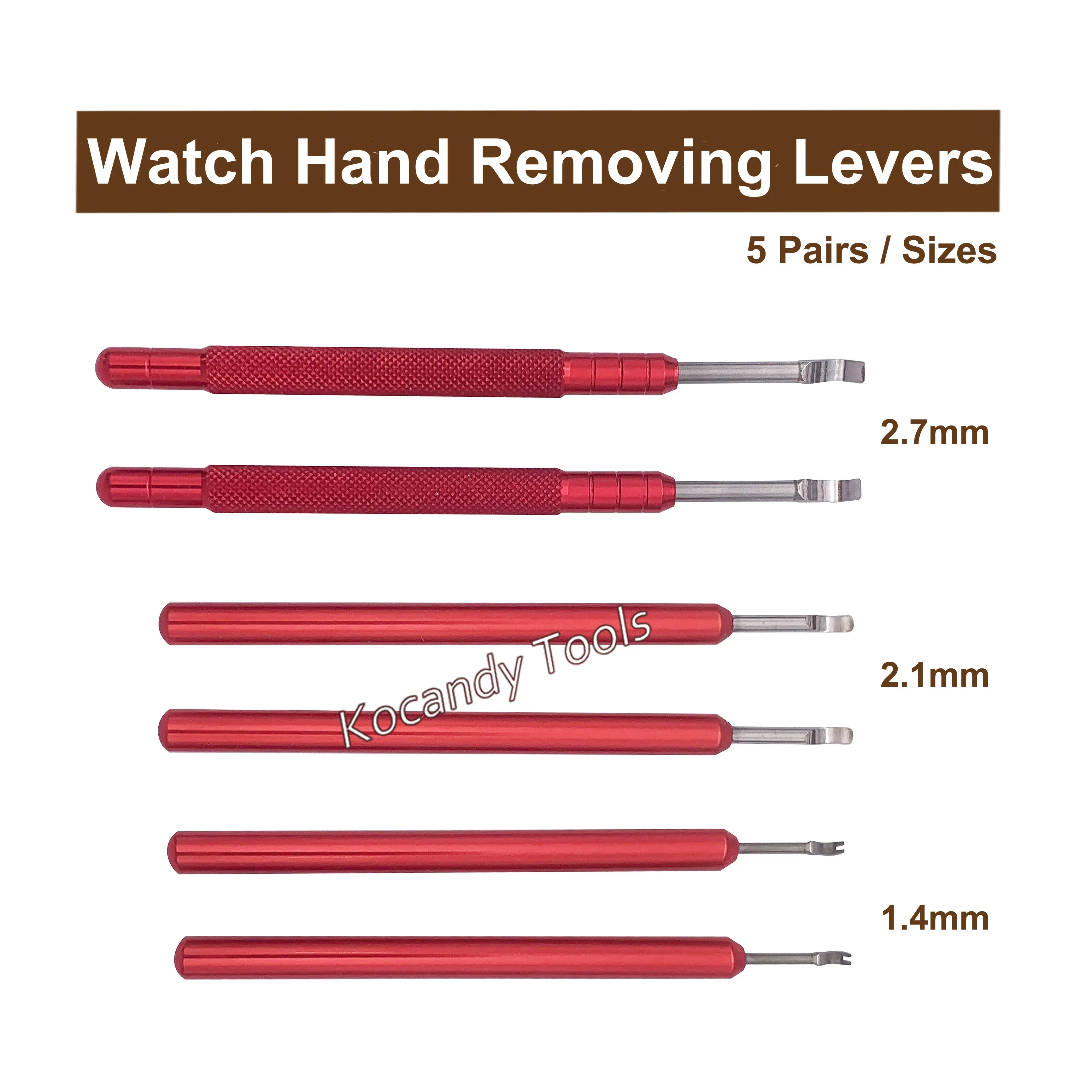 Red collet levers with sizes 1.2mm 1.0mm and 0.8mm