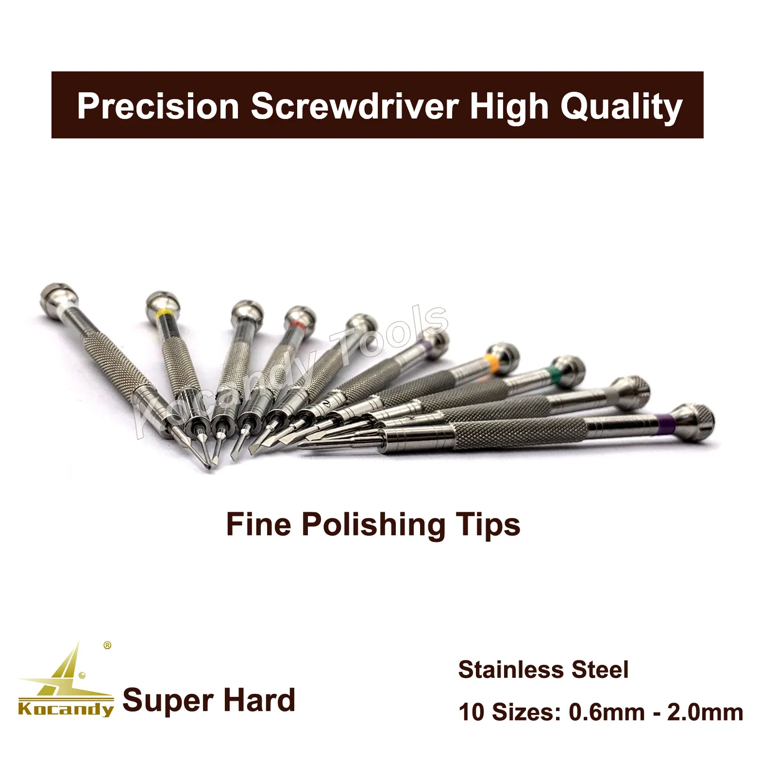 Precision screwdriver set fanned with blade tips visible