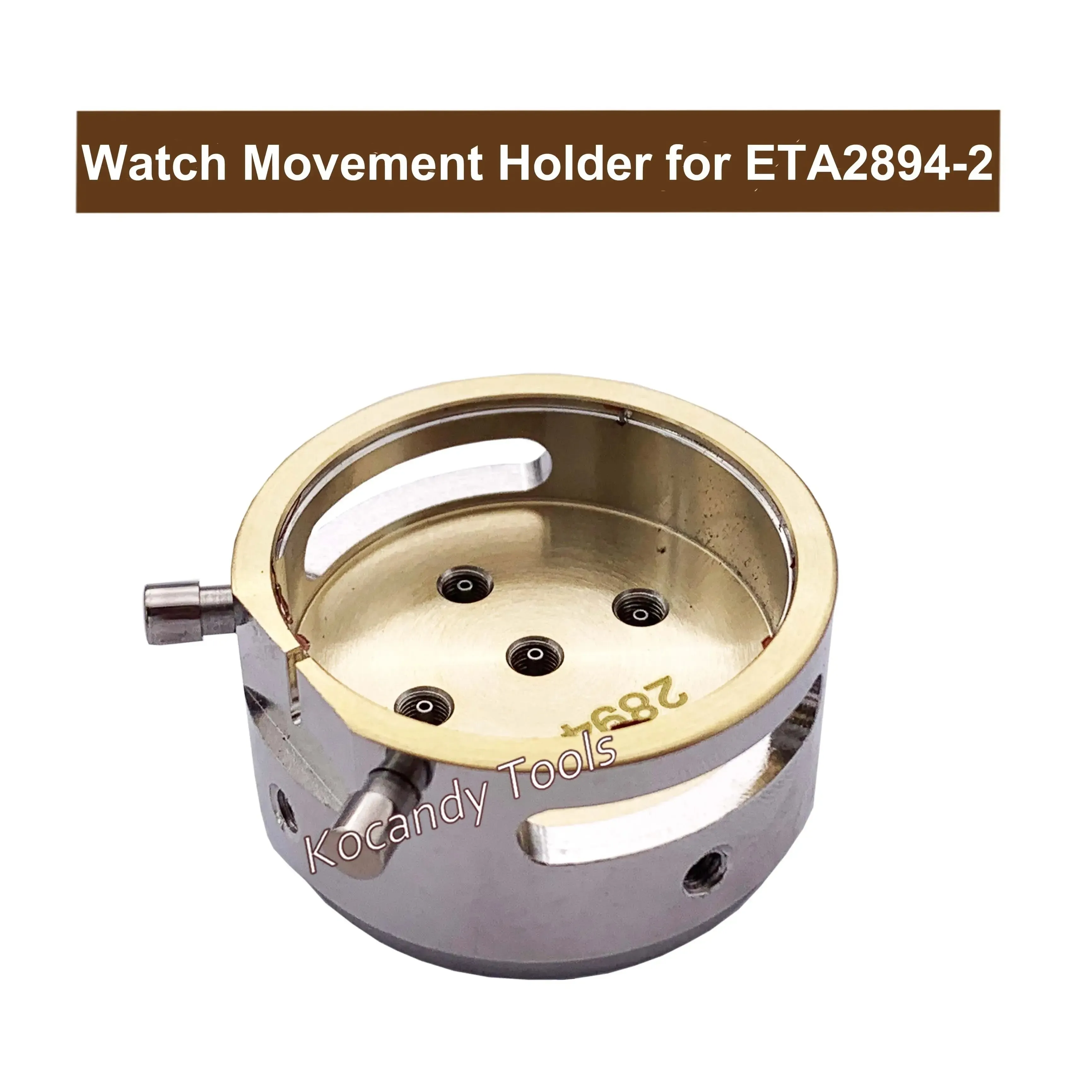 Brass ETA2894-2 movement holder shown at an angle