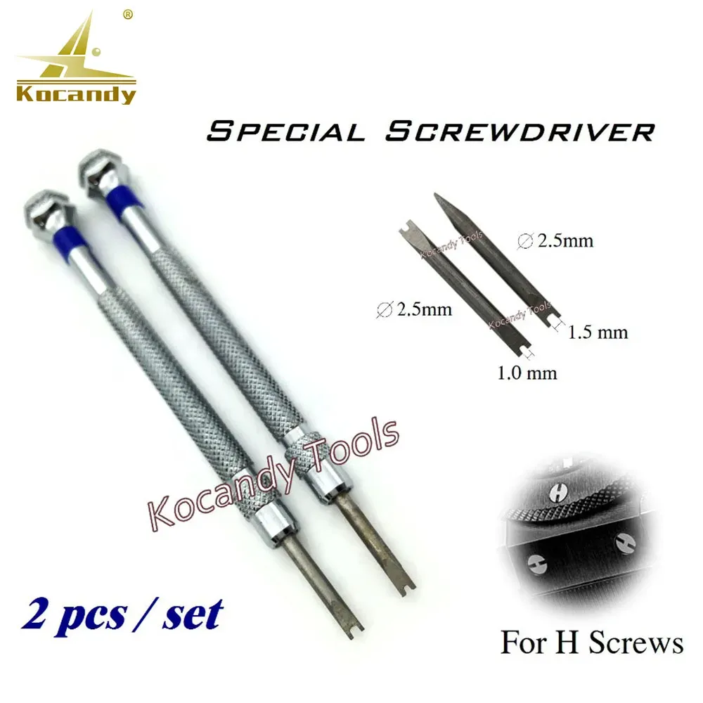 Two long steel H-type screwdrivers with 1.0mm and 1.5mm blades