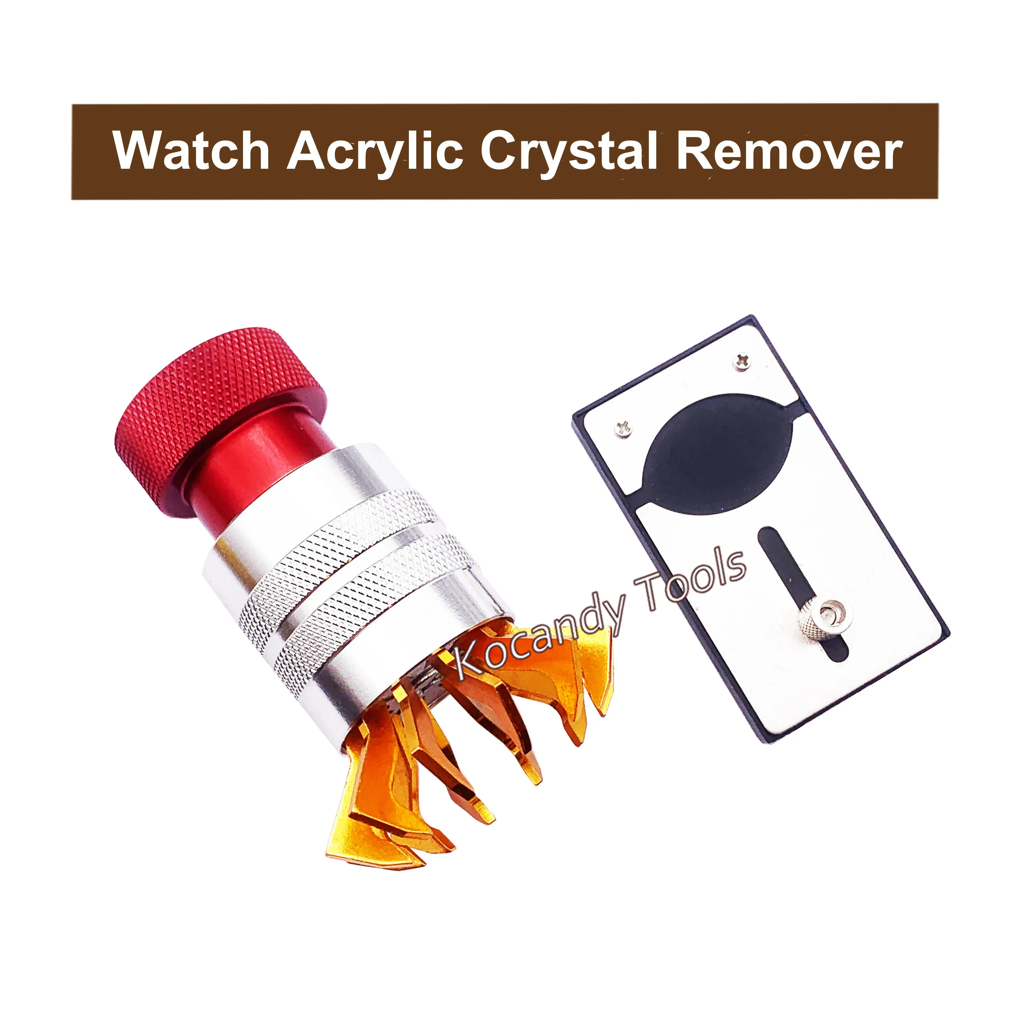 Handheld crystal remover with red body and white silicone prongs