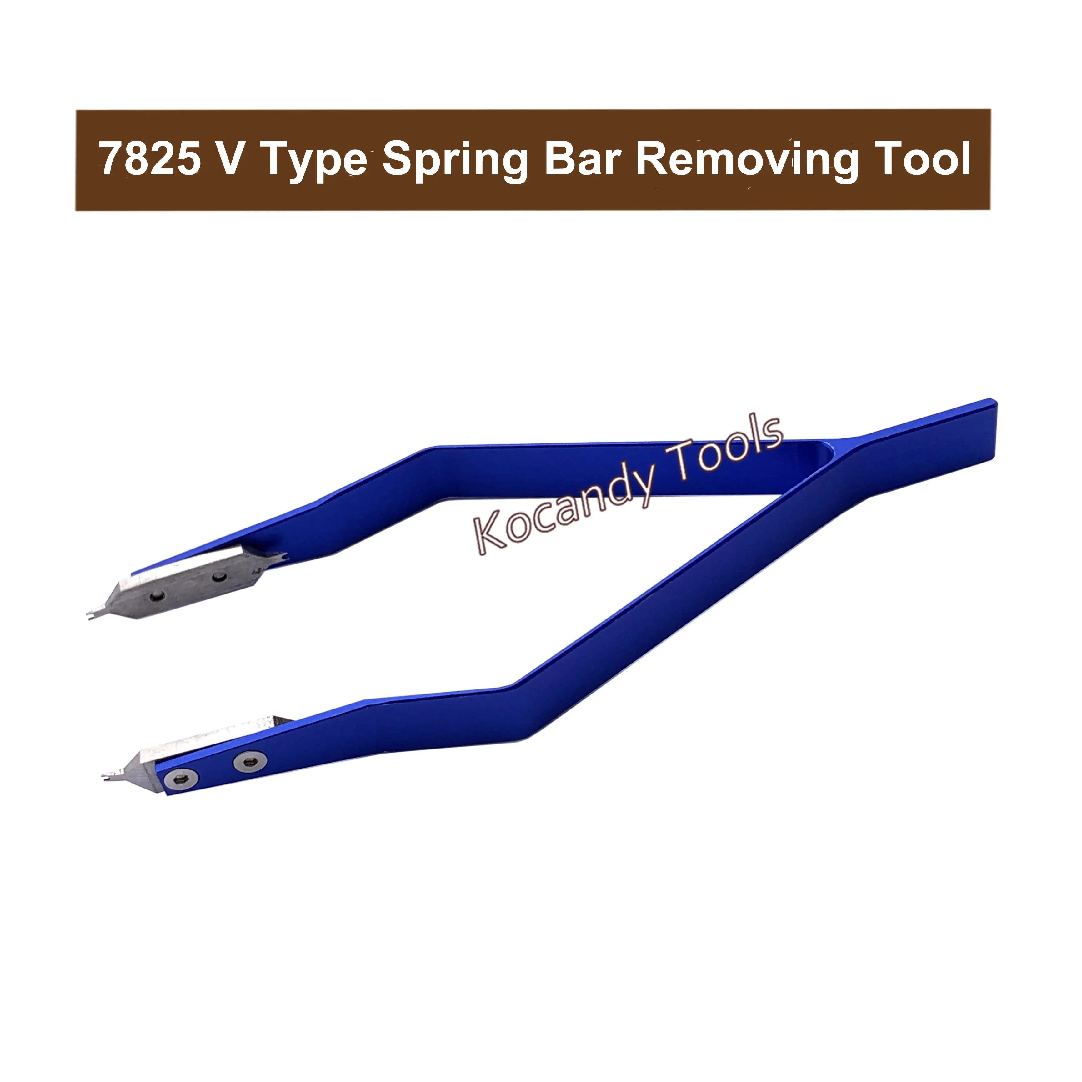Blue V-type spring bar pliers with long tapered jaws