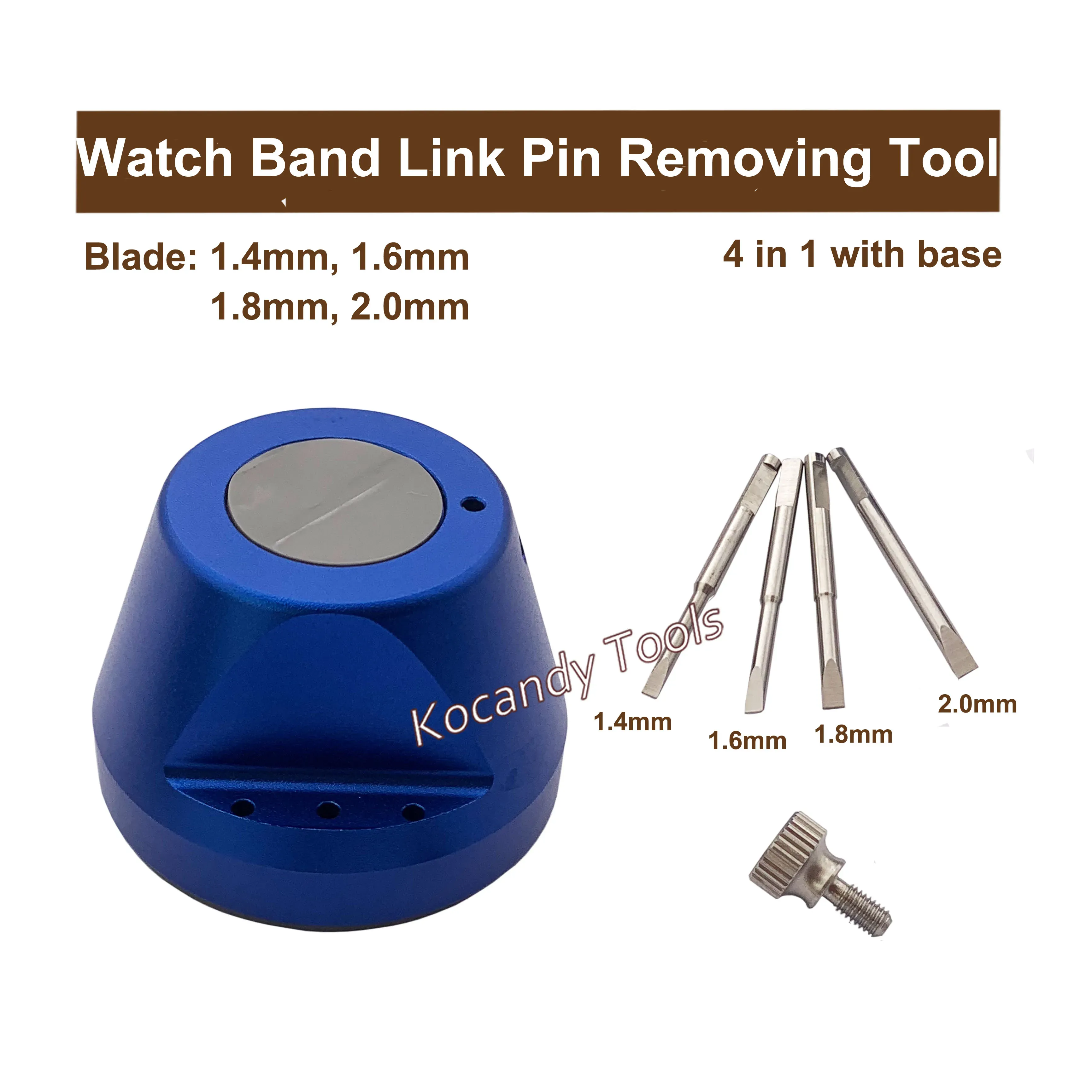 Blue pin removing tool with three spare tips arranged beside it