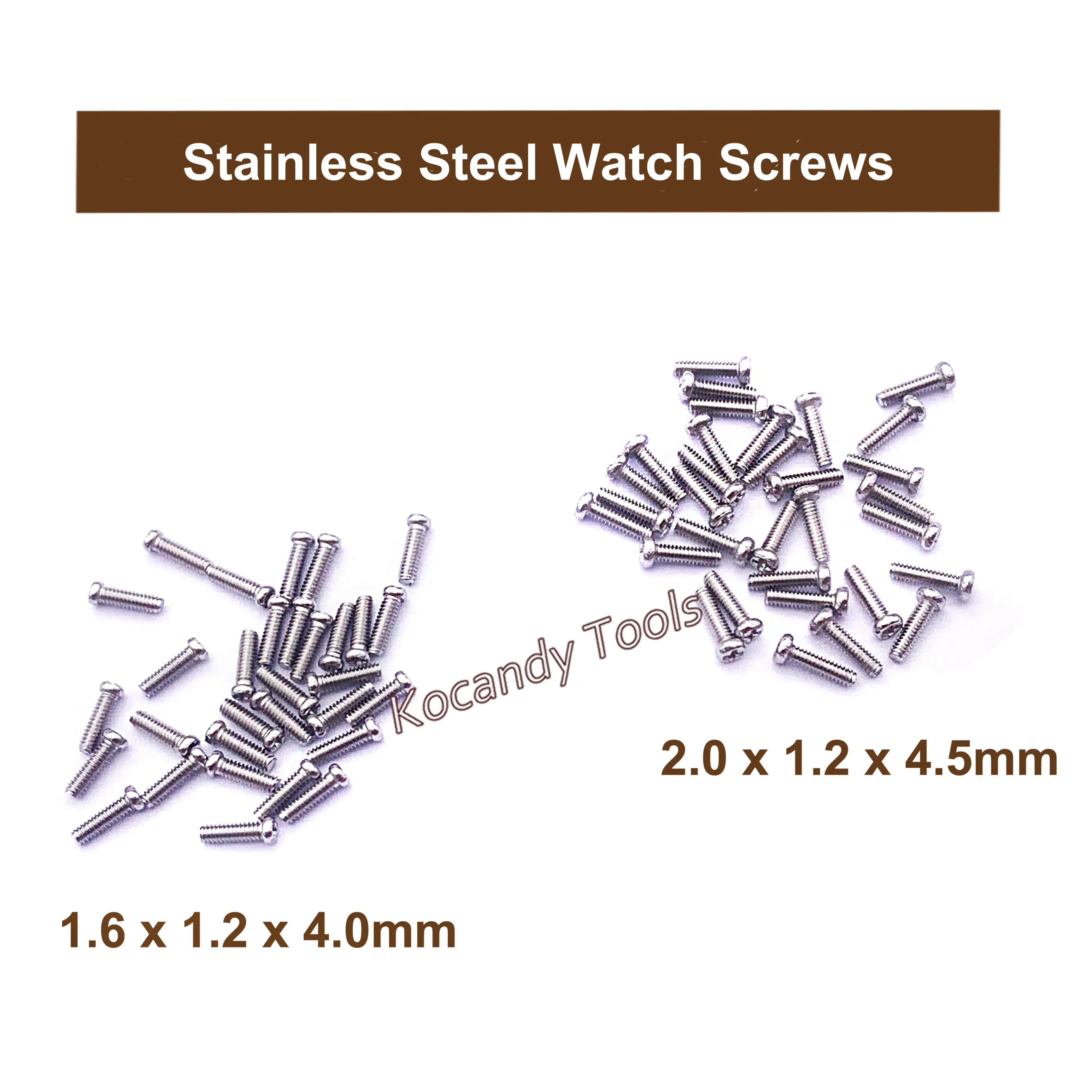 Small screws spread out labelled 1.6 x 1.2 x 4.5mm