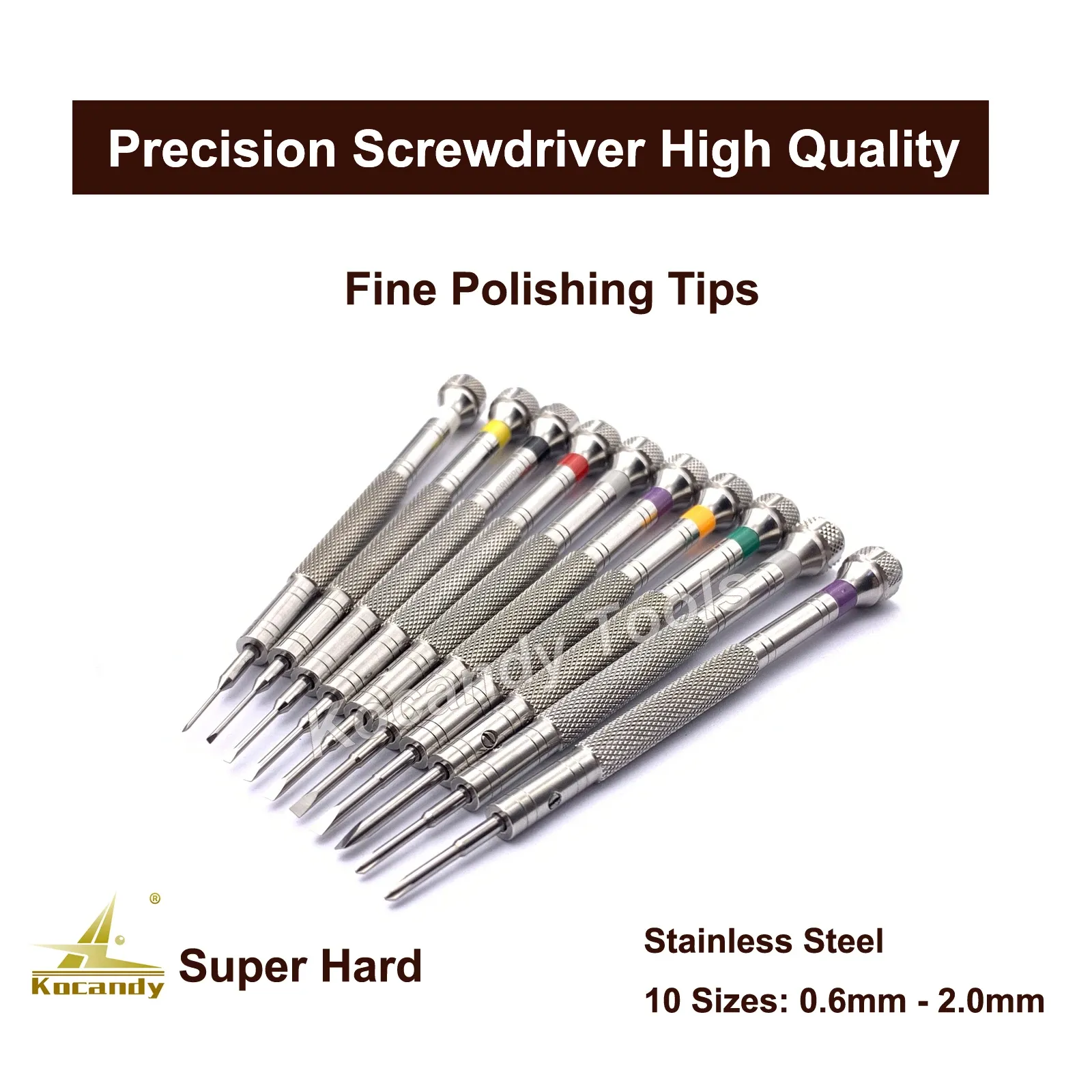 Ten screwdrivers lying flat together in a bundle