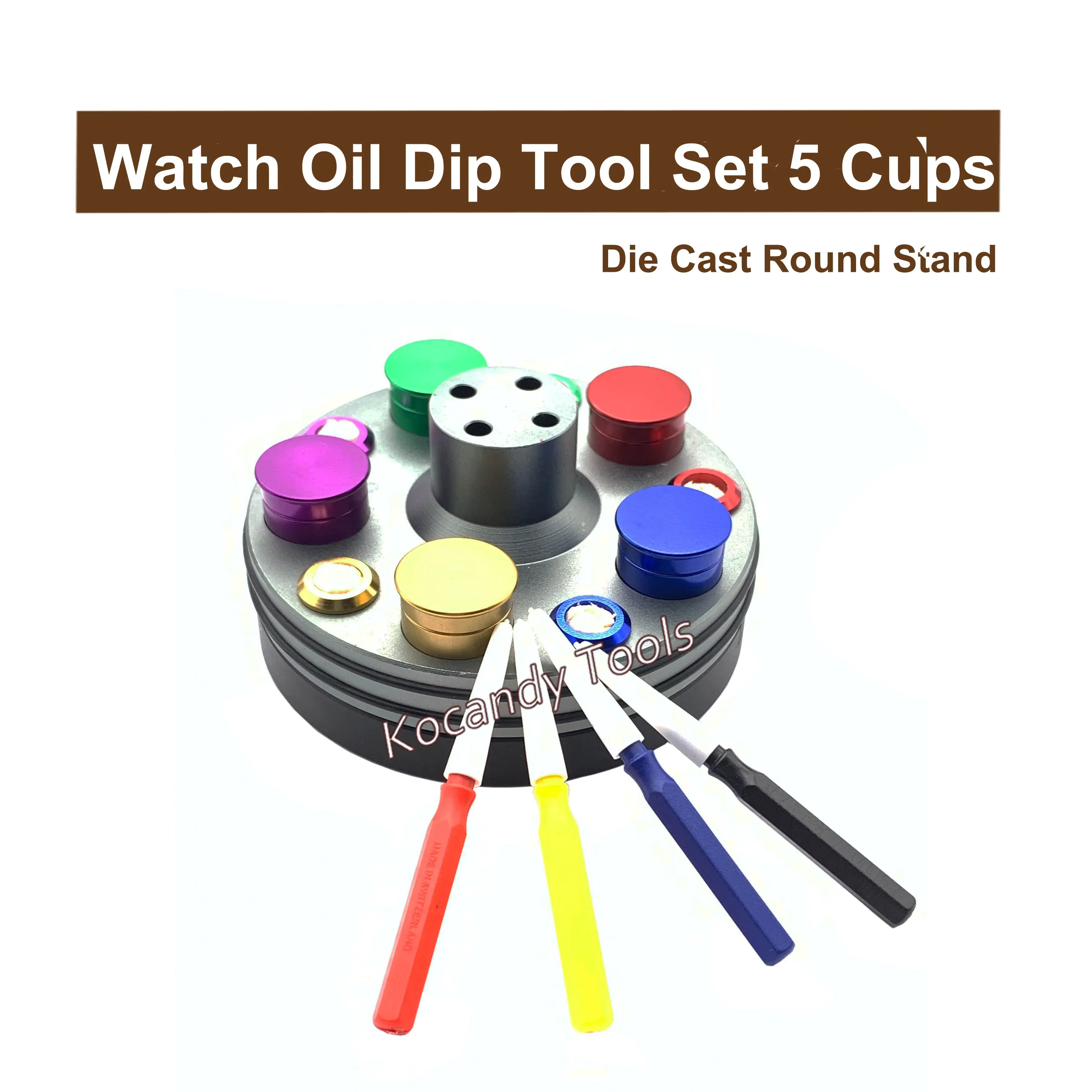 Die-cast round base with oil cups and dip pens arranged around it