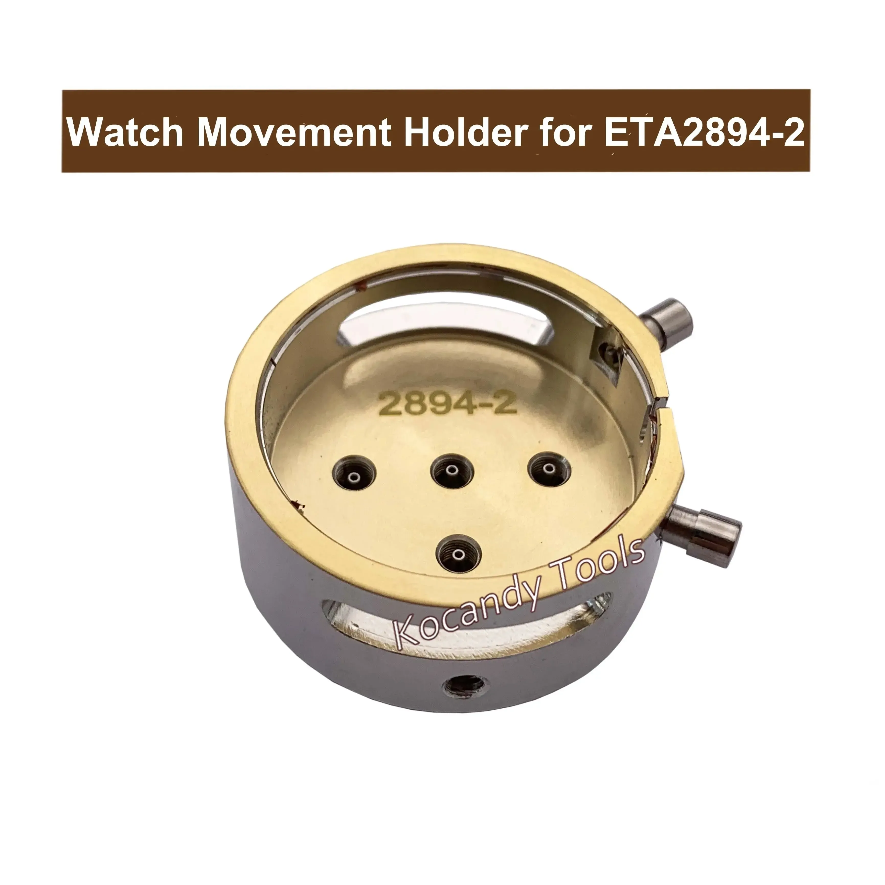 Brass movement holder with a cylindrical body and pins