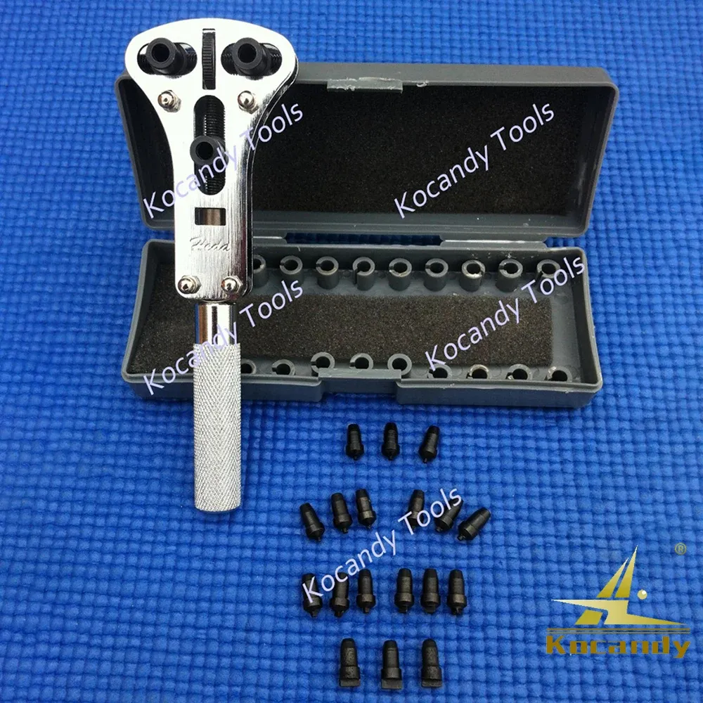 Plastic tray of screws on blue cloth with size callouts