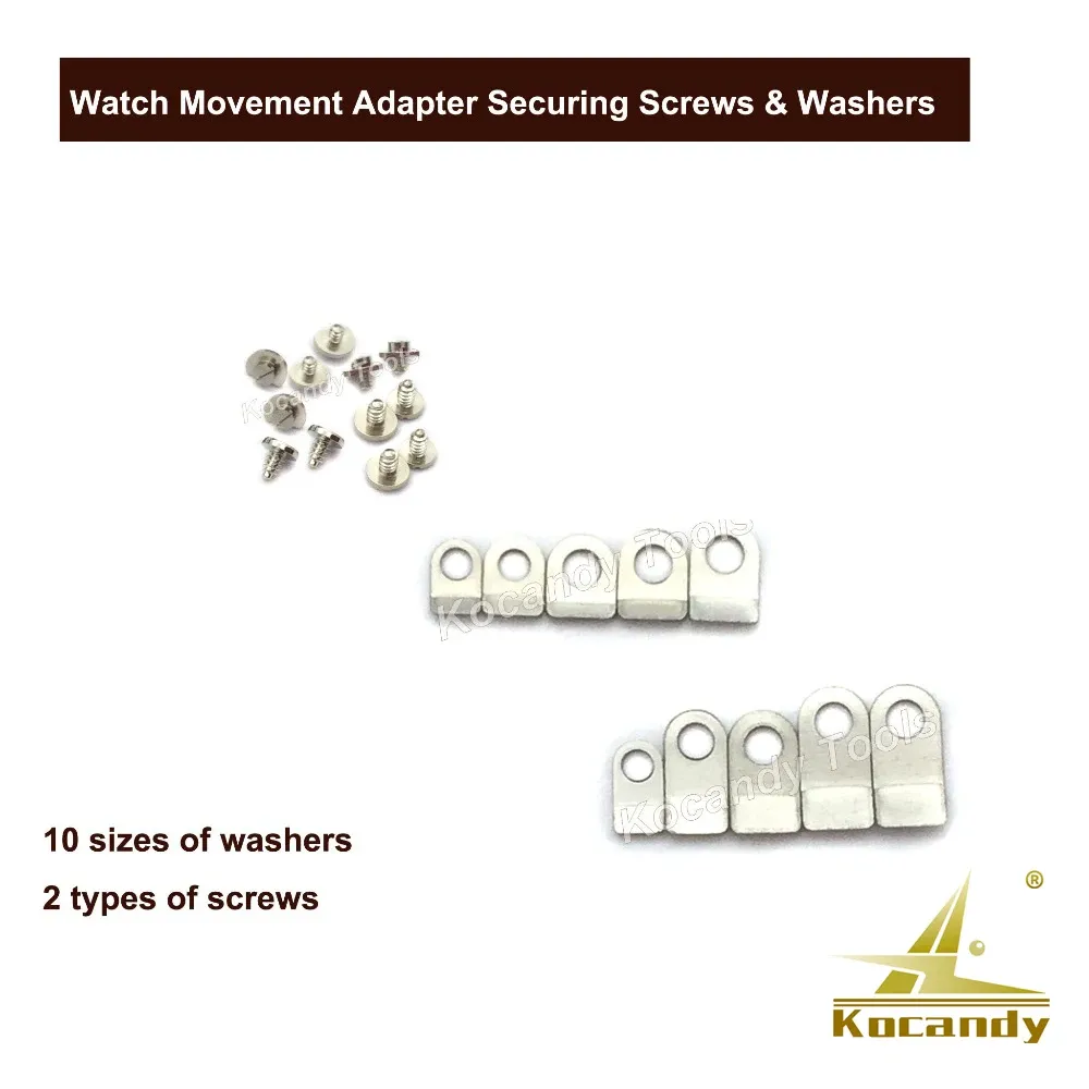 Loose silver washers and small screws arranged in groups on a white background